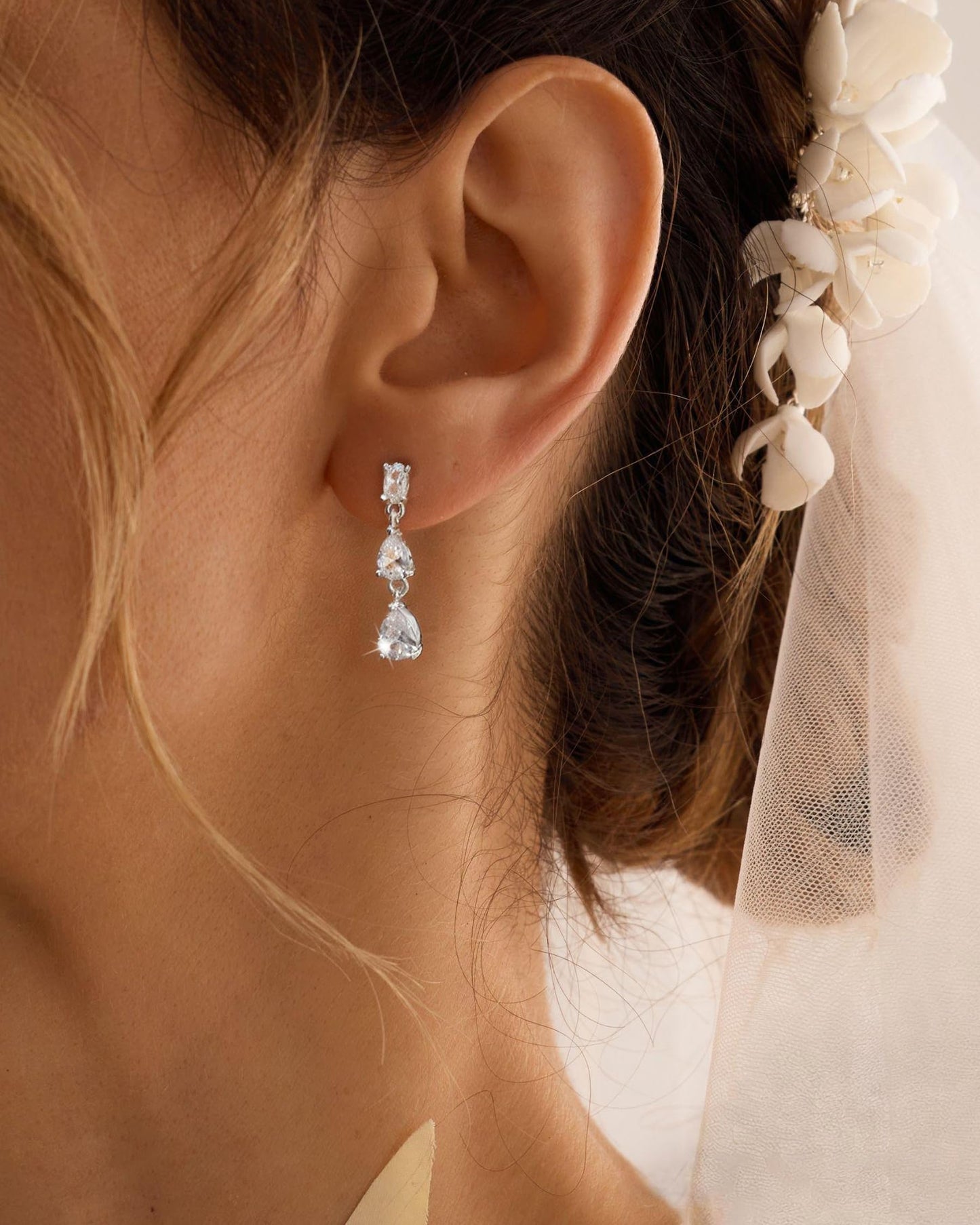 925 Sterling Silver Dangle Earrings for Women Trendy - Brides Drop Dangle Cubic Zirconia Elegant Prom Bridal Bridesmaids Wedding Anniversary Dangling Jewelry