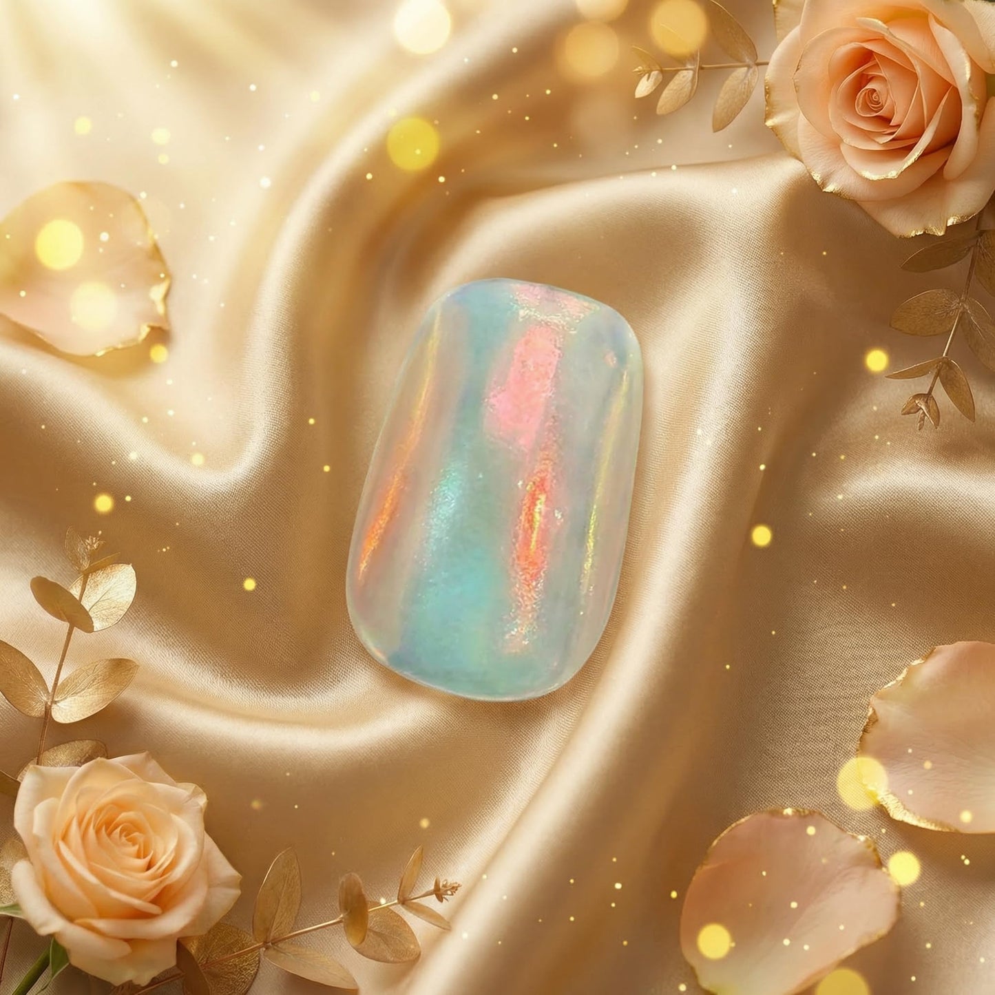 Oceanic Dream - Handmade Short Square Press on Nails Iridescent Pearl Cat Eye Fake Nails 10Pcs Size L Complete Kit Press Ons - Eli Miré