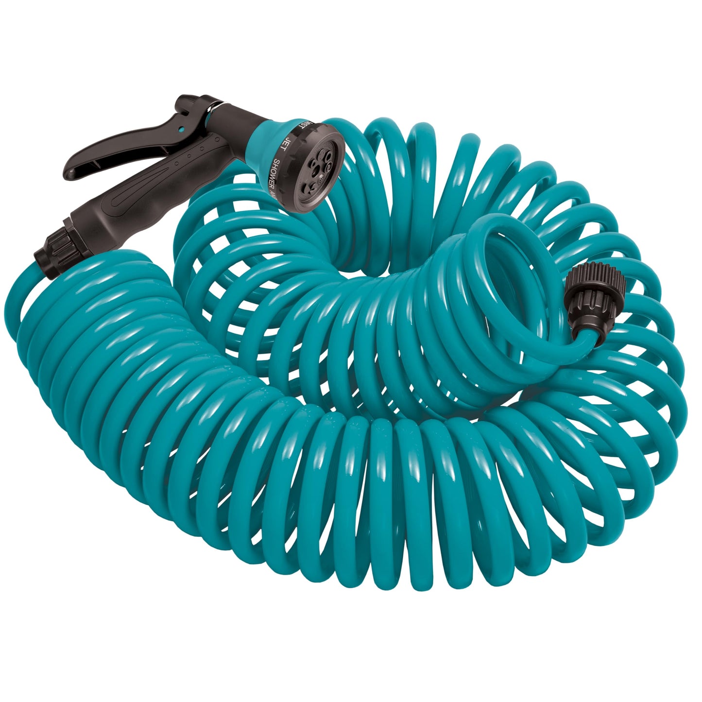 Orbit 26381 Coil Garden Hose, 25 Feet, with 8-Pattern Hose Nozzle (Blue)