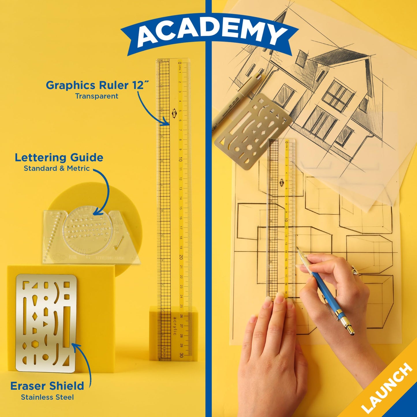 ALVIN Academy Drafting, Drawing and Design Launch Kit | 10 Pieces | Class Tools for Geometry, Architecture and Engineering Students | - Model DDKL1