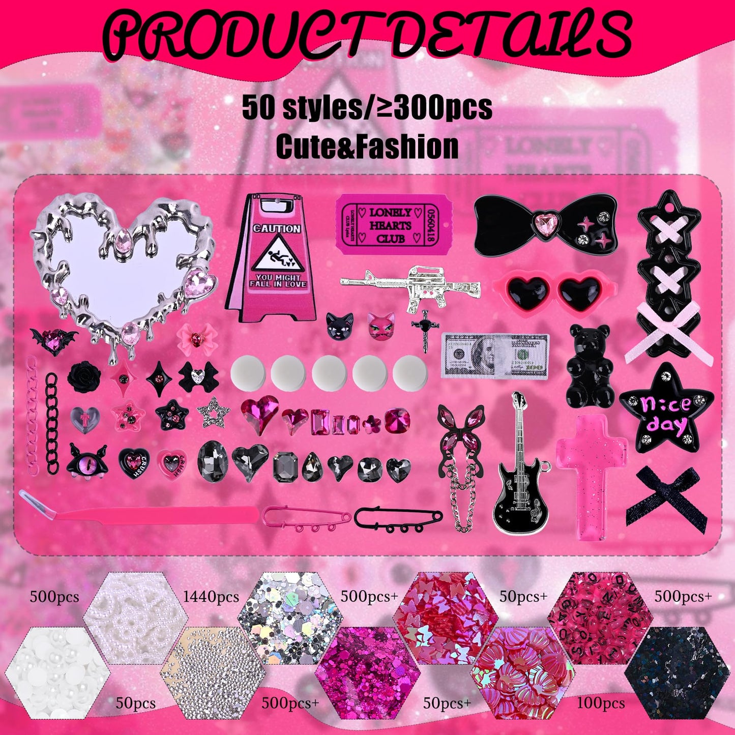 2867PCS+ Junk Phone Case Charms Kit,Pink Charm for DIY Phone Cases for Customizing DIY for Customizing Cases,Bow,Flatback Pearls,Nail,Rhinestones,Y2k Charms,Gift for Best Friend.