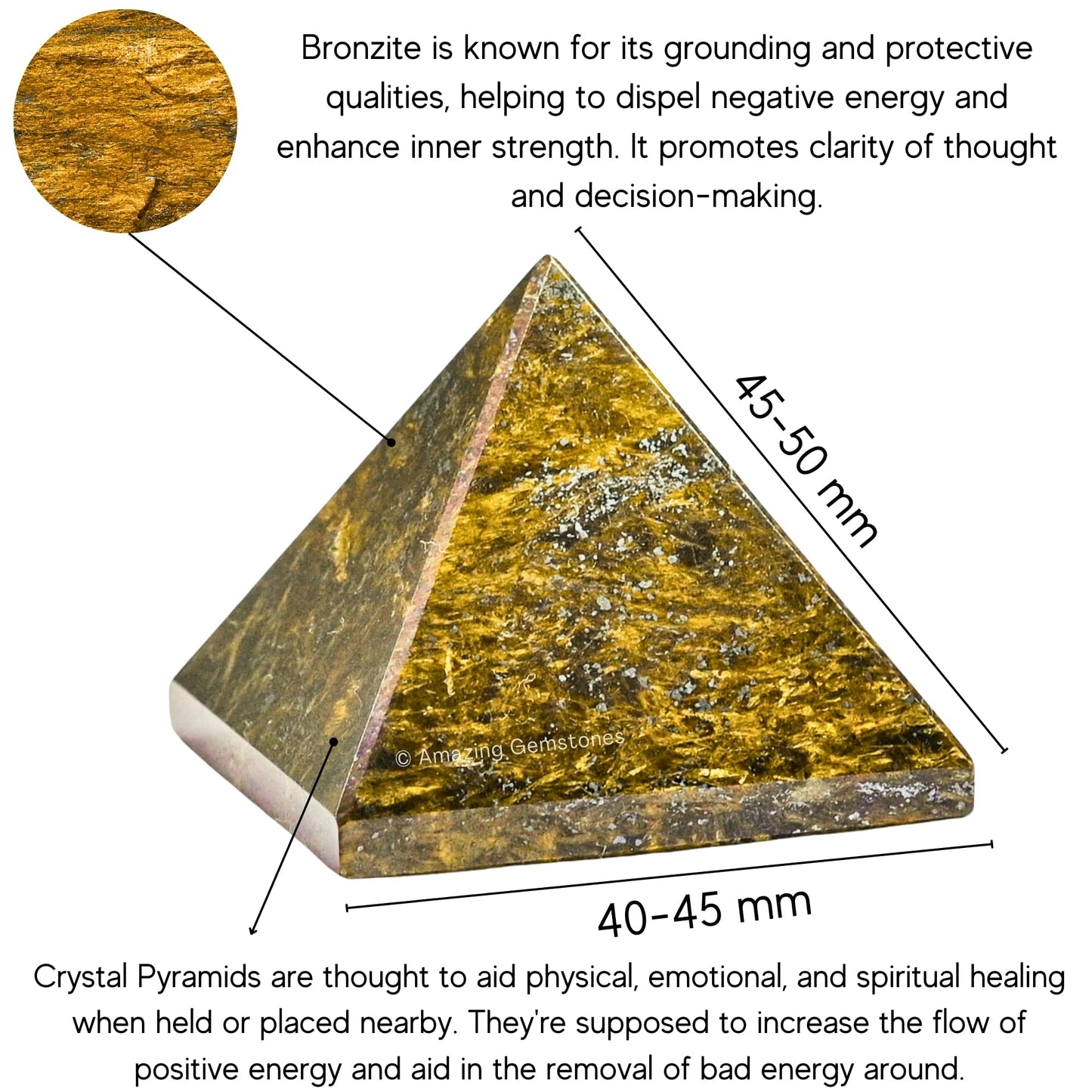 Amazing Gemstone Bronzite Pyramid Crystal Healing Stones - 2" Great Pyramid Figurine of Natural Stone Pyramid for Meditation, Reiki, Chakra Balancing and Crystal Pyramids Grid