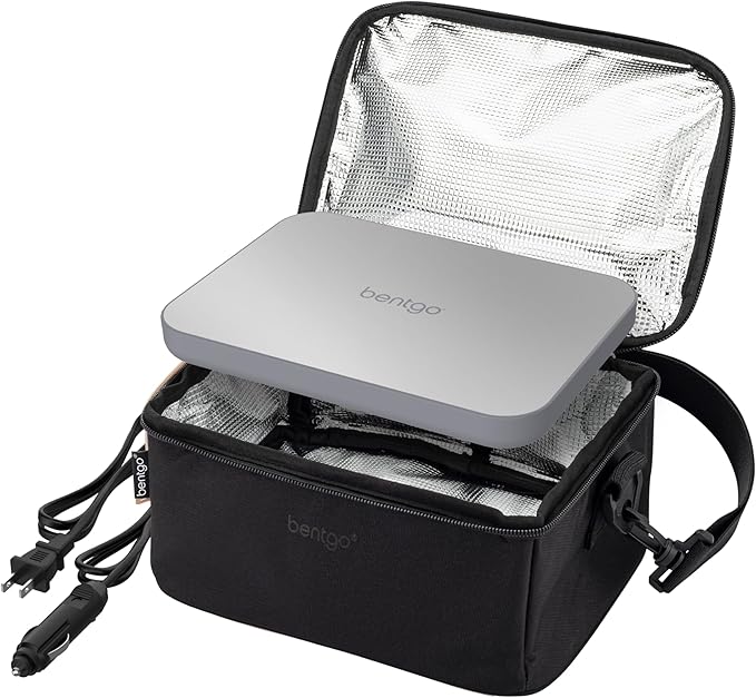 Bentgo Heat - Electric Lunch Bag & Food Warmer for Reheating Meals in Car, at Work & More - Heated Lunch Box Warmer for Adults, Students & Shift Workers, 12V/24V Auto & 120V Wall Cords (Carbon Black)