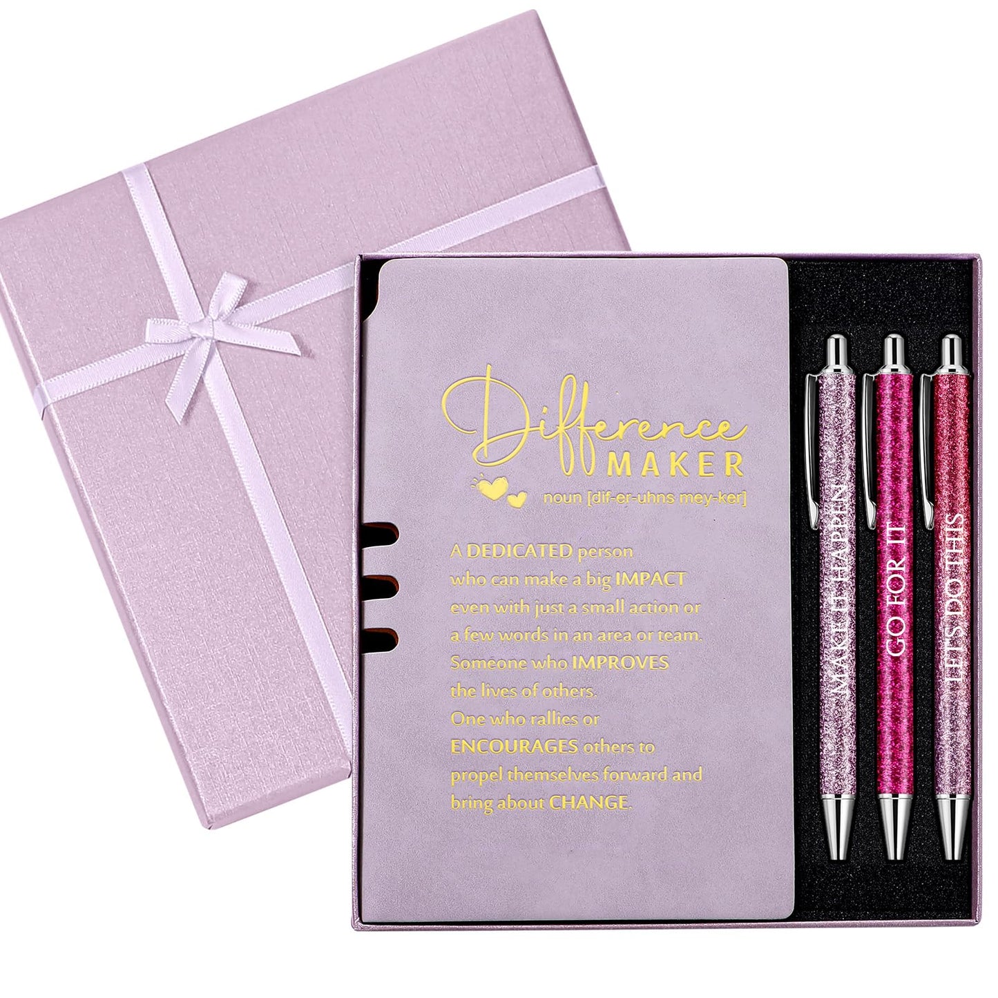 Thenshop 5 Pcs Employee Appreciation Gift Journal with Pen Difference Maker Inspirational Leather Notebook 3 Ballpoint Pens Box Thank You Gift for Coworker Teacher Volunteer Social Worker(Purple)