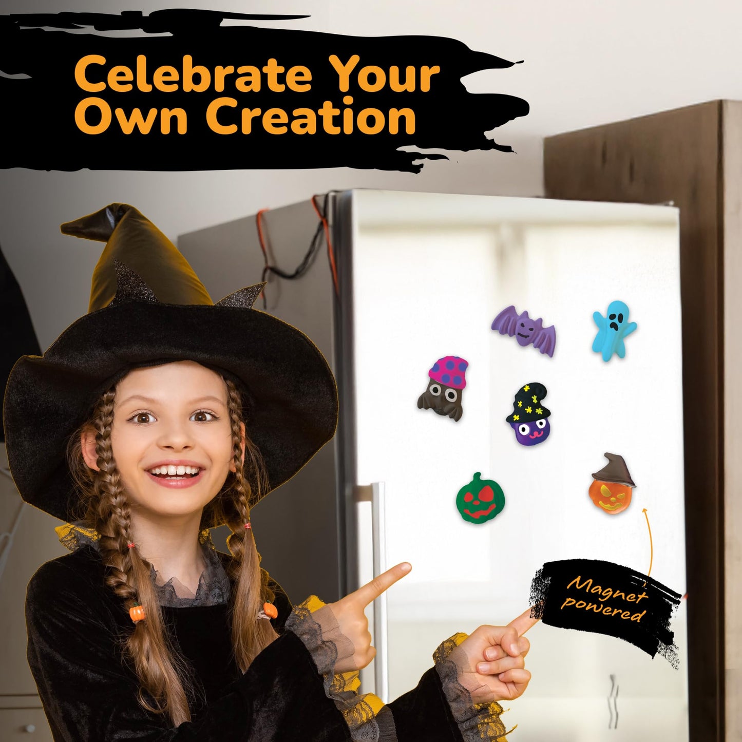 ArtCreativity Halloween Ceramic Fridge Magnet Painting Kit - 6 Pack - Halloween Fall Craft Set Includes Paint, Brushes, Magnets - DIY Home Decor Art & Craft for Beginners - Classroom Gifts Supplies