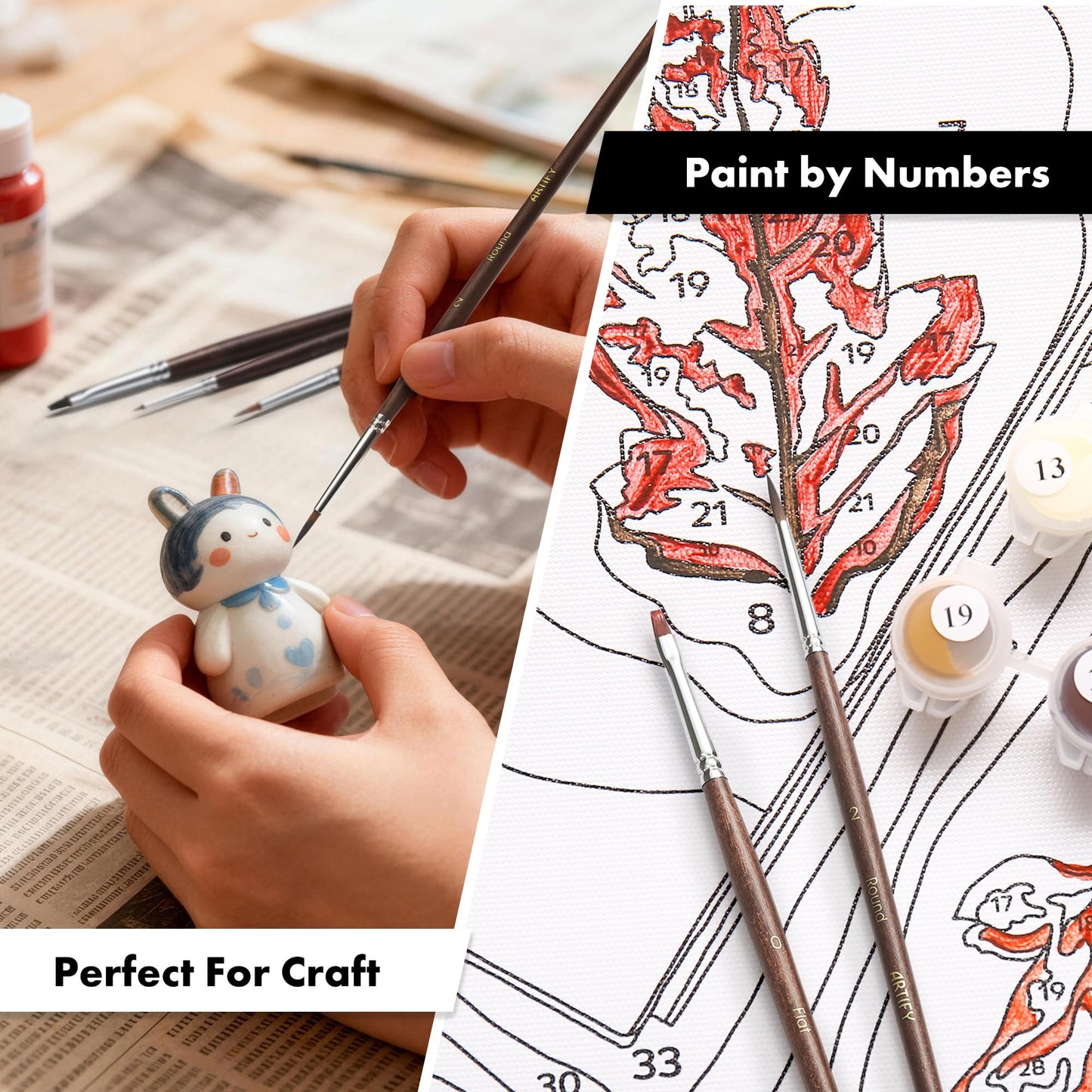 Artify Miniature Paint Brushes 14Pcs, Mini Paint Brushes with Goat Hair Drybrushes, Bionic Hair Fine Detail Paint Brushes - High Retention for Miniature Acrylic Paints, Paint by Numbers Brush Set