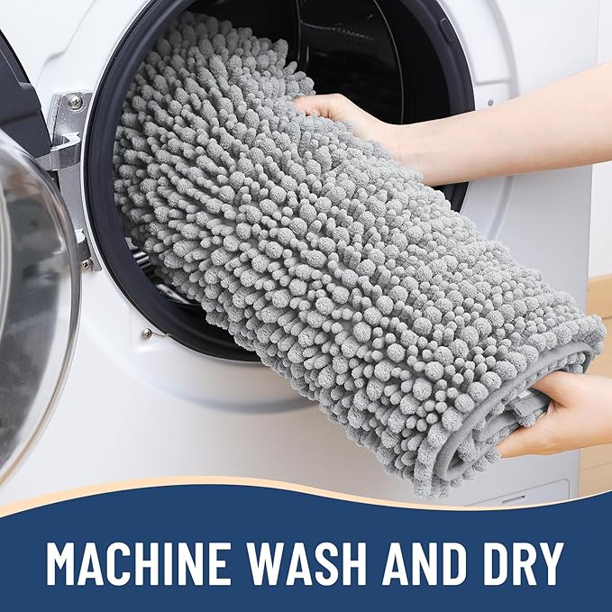Arotive Luxury Chenille Toilet Rugs U-Shaped, Extra Soft Thick Absorbent Bathroom Mat, Non-Slip Shaggy Plush Contour Rugs, Machine Wash Dry Bath Mat for Toilet Base, 24x20, Light Grey