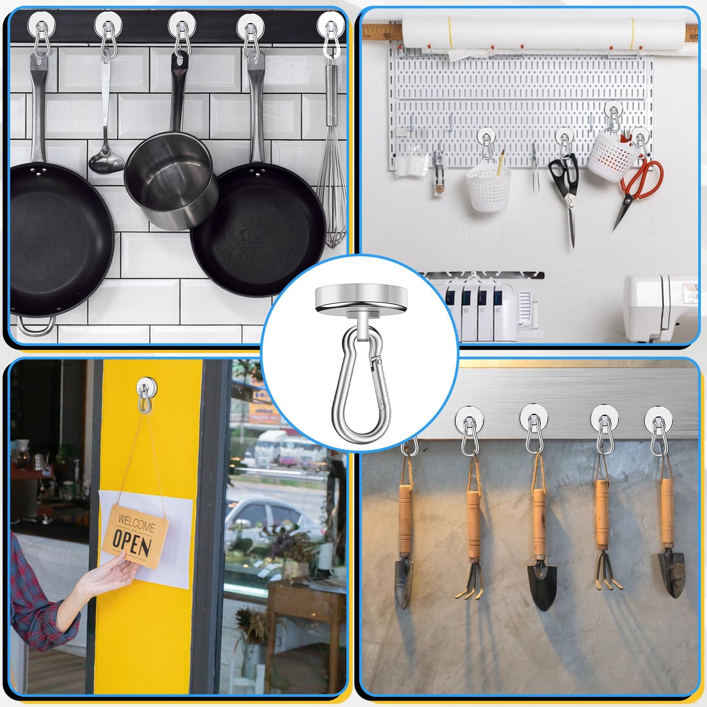 VSKIZ Magnetic Hooks,70Lbs Heavy Duty Magnetic Hooks with Swivel Carabiner for Cruise Cabins,6 Pack Extral Strong Neodymium Magnet Hooks Metal Magnetic Hanger for Toolbox, Grill, Fridge-25MM