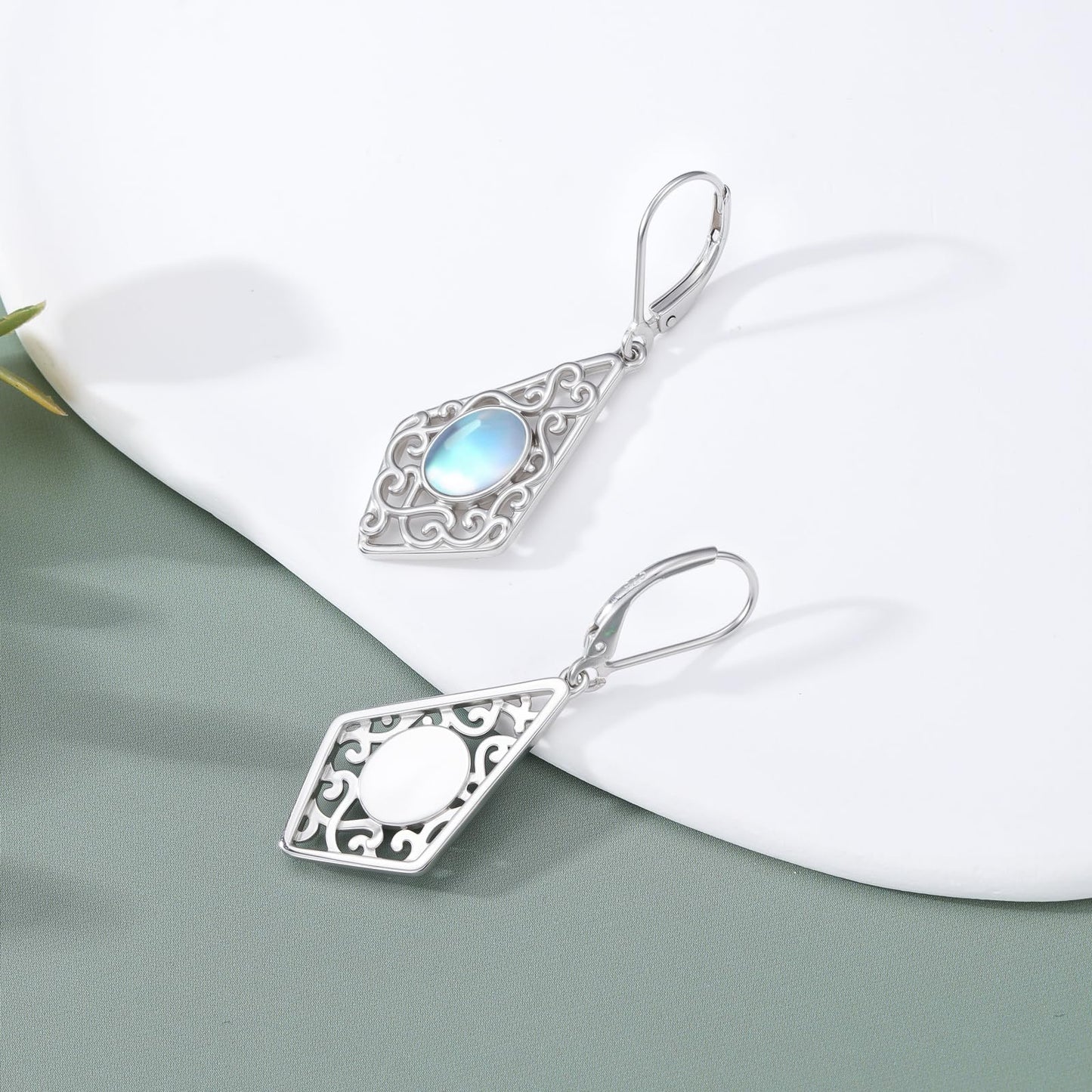 CTIEIP Filigree Moonstone Earrings for Women 925 Sterling Silver Teardrop Moonstone Dangle Earrings Jewelry Gift for Her Mom