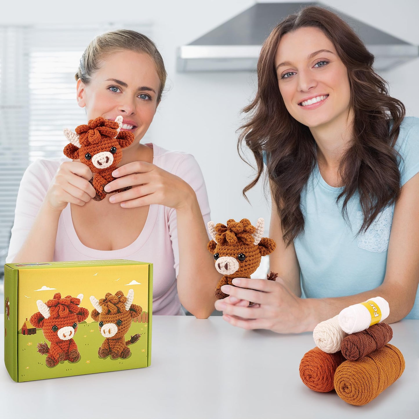 Highland Cow Crochet Kit for Beginners - 2PCS Animals Crochet Kit with Step-by-Step Video Tutorials, Highland Cows Crocheting Kit, Crochet Starter Kit for Adults, Animal Knitting Kit for Birthday