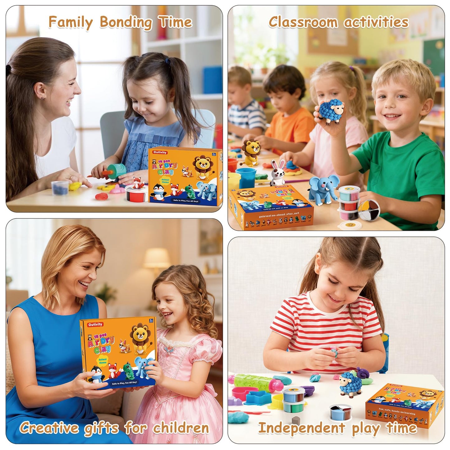Air Dry Clay Kit for Kids, 12 Animal Crafts Modeling Clay Model Magic, Clay Kits with Sculpting Tools & Tutorials, Safe & Non-Stick DIY Art Crafts, Toys Gift for Ages 3-12 Boys & Girls
