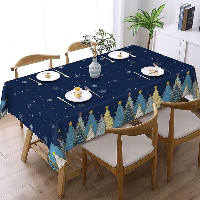 YCness Christmas Tablecloth Christmas Trees Snowflake Colorful White Black Green Red Table Cover Washable Seasonal Table Decor for Party Picnic Dinner 60x120 Inch Rectangle