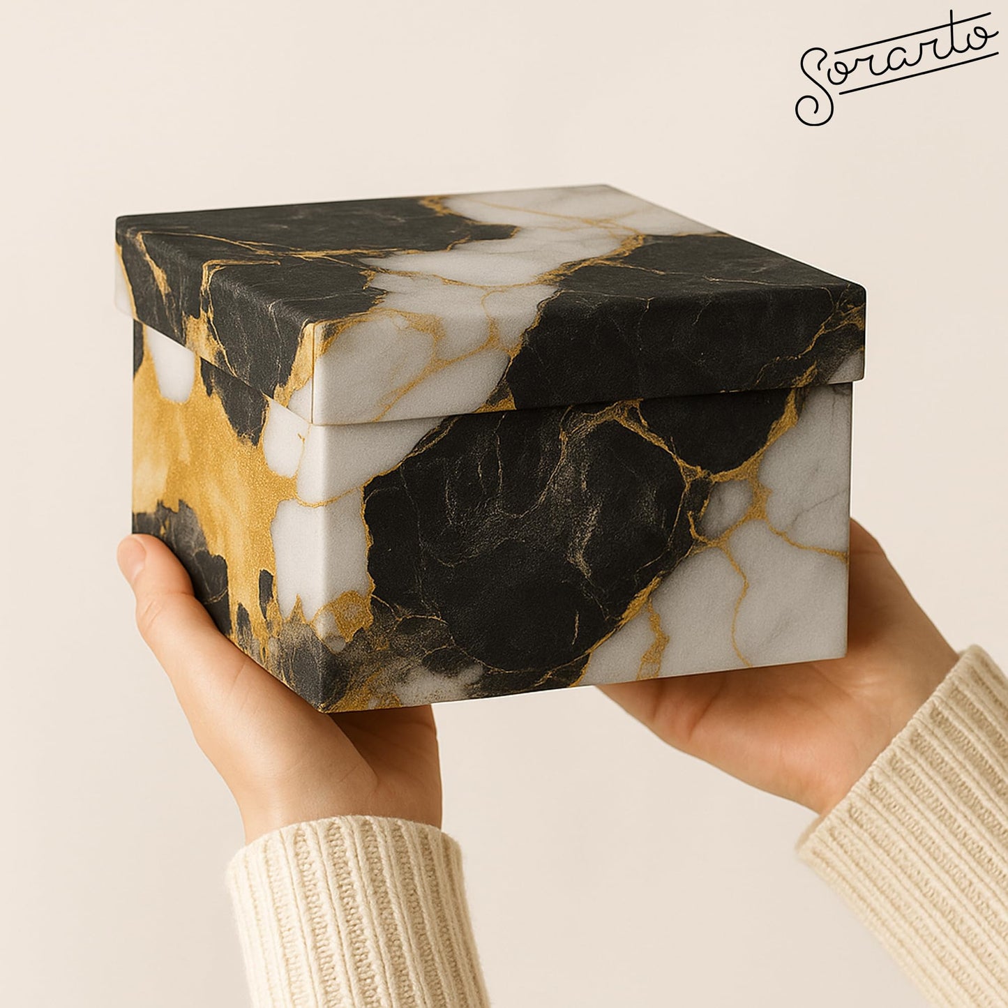 Sorarto Square Gift Boxes with Lids 4pc Set | Gold Marble Nesting Gift Boxes for Presents Birthday Wedding Bridesmaid Christmas