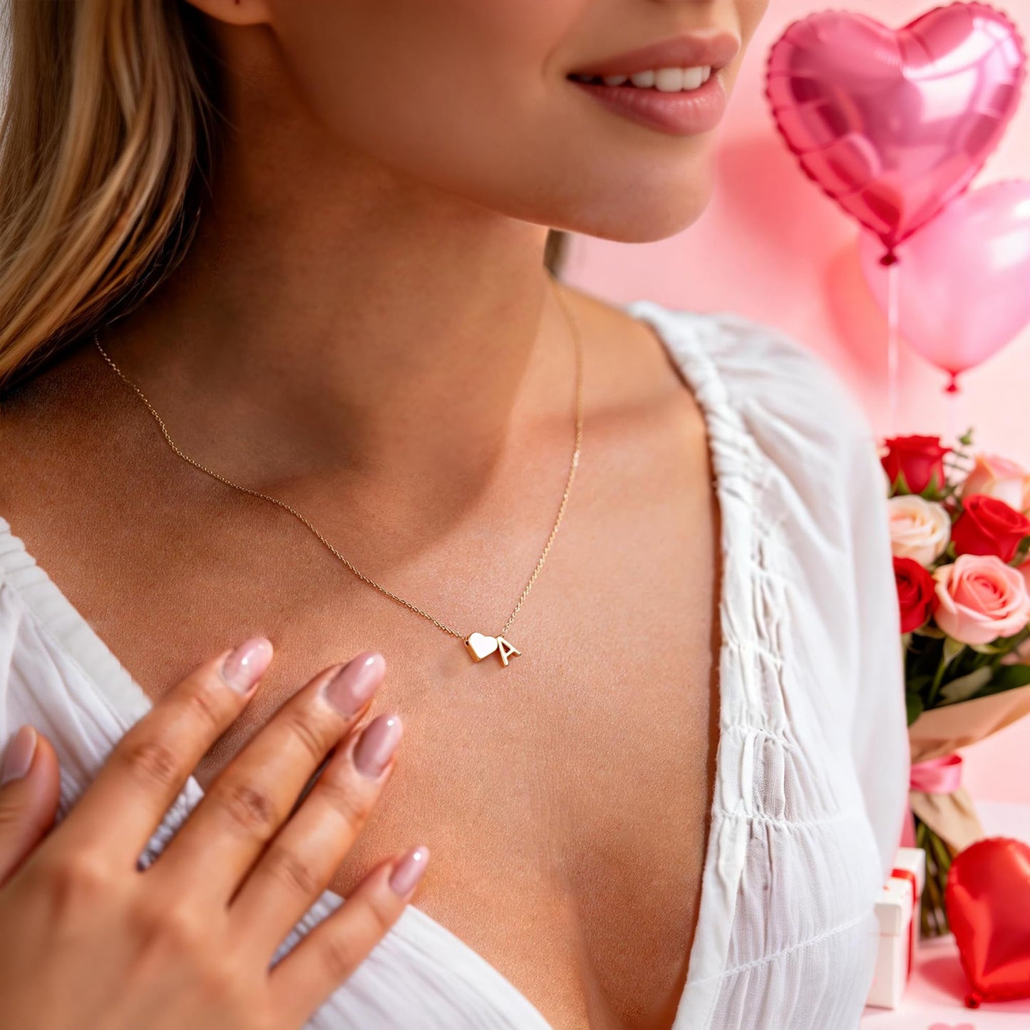 Turandoss Initial Necklaces for Women Trendy, Tiny Heart Initial V Necklace Dainty Heart Necklaces Tiny Personalized Monogram Name Necklace for Women Jewelry