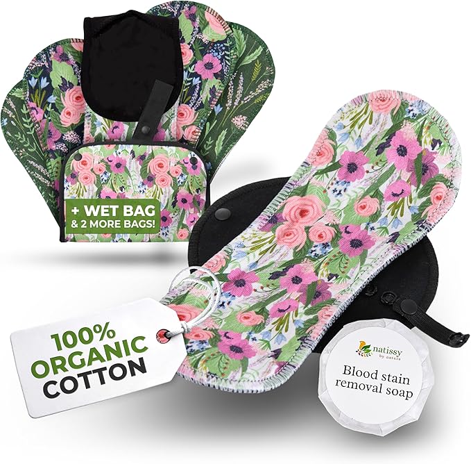 Organic Cotton EcoComfort Reusable Period Pads for Light Flow (S+M, 6-Pack); High-Temp Washable Cloth for Women & Teens; Non-Irritating, Soft Reusable Menstrual for Comfortable Period Care