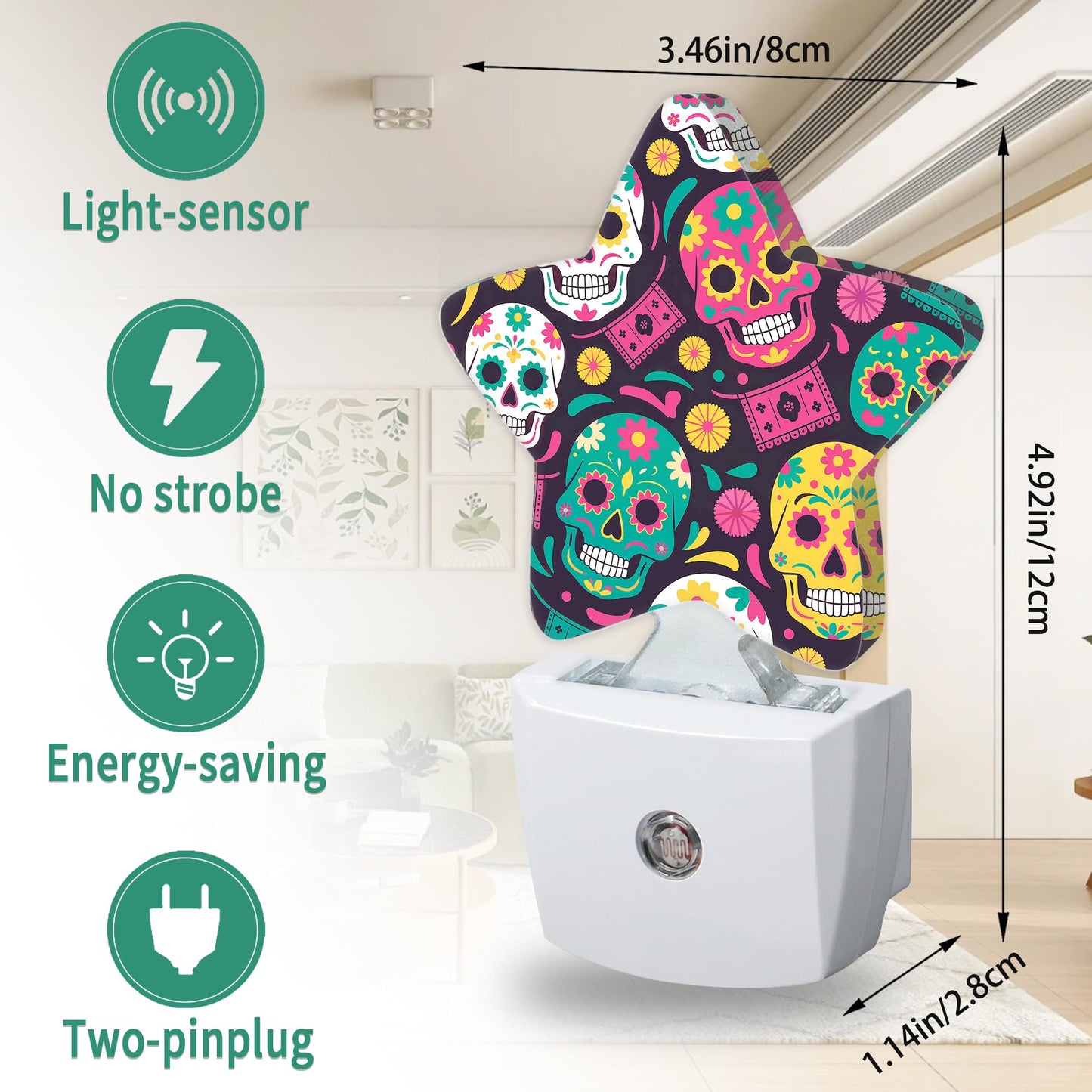 Skeleton Star Night Light Plug in, Decorative Night Light for Kids Room Nursery Bedroom, Soft Glow Sensor Lamp for Hallway Bathroom, Compact Energy Saving