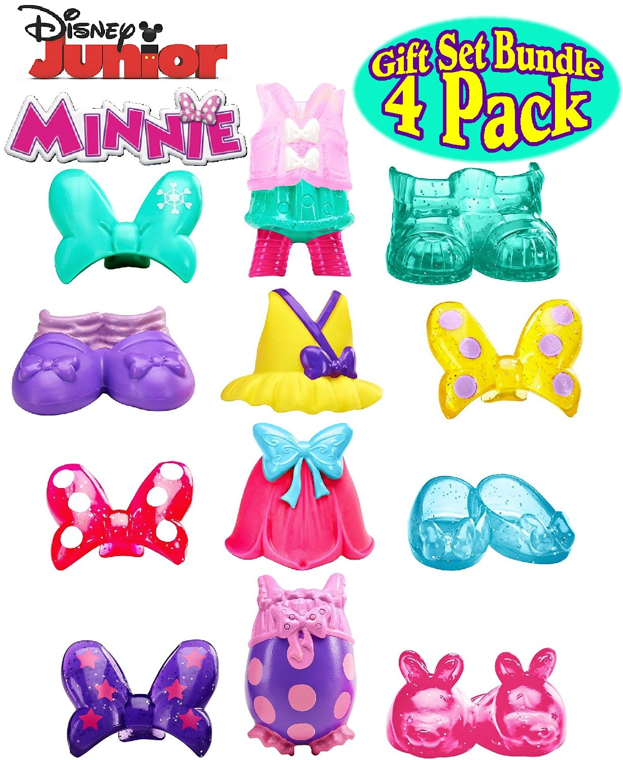 Fisher-Price Disney Junior Minnie Mouse Snap-On Fashions "Dance", "Bedtime", "Summer" & "Winter" Complete Gift Set Bundle - 4 Pack