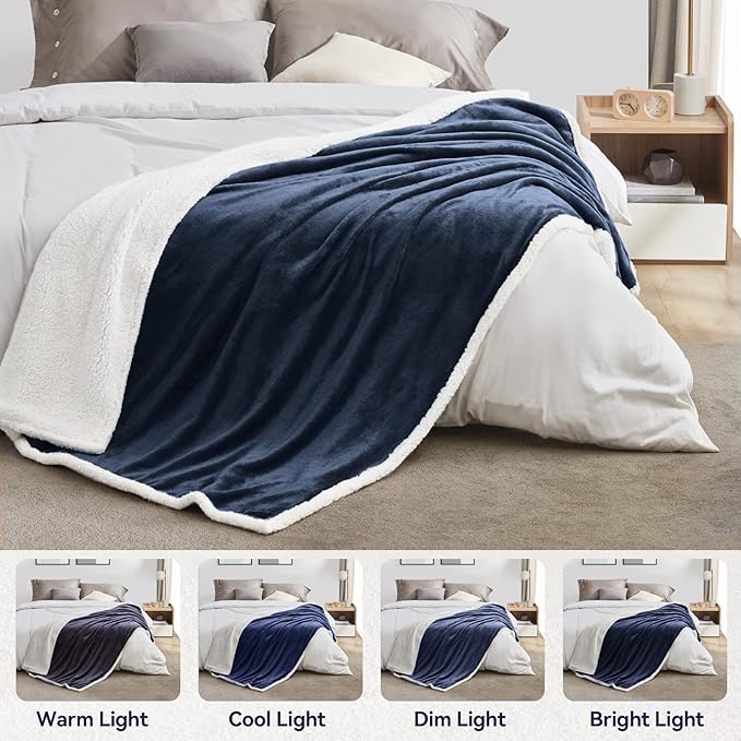 BEAUTEX Sherpa Fleece Throw Blanket Twin Size for Couch - Thick and Warm Blanket for Winter, Fluffy Flannel Plush Twin Blanket, Fuzzy Blue Cuddle Blankets for Couch Bed Sofa (60" x 80", NavyBlue)