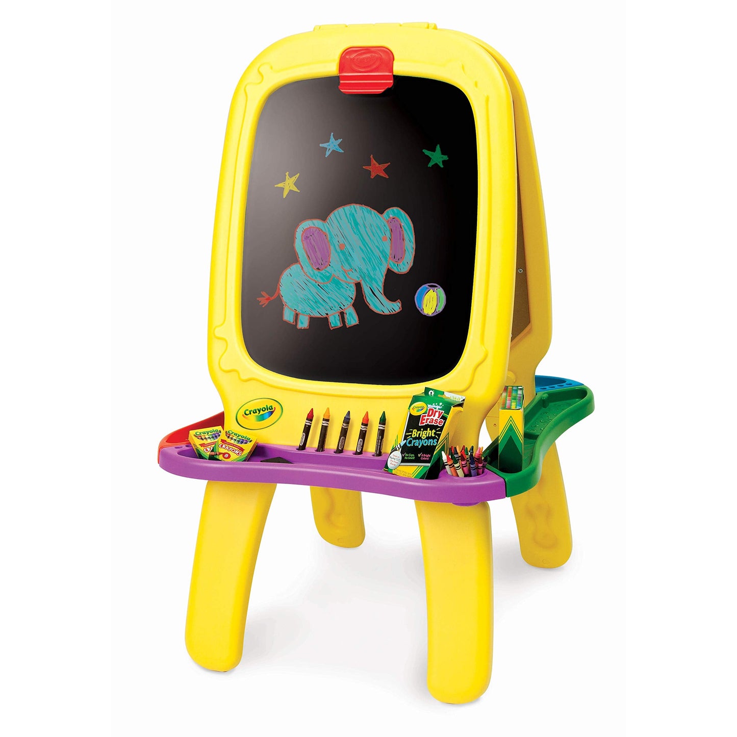 Crayola Deluxe Magnetic Double-Sided Easel – Extra Large Magnetic Dry Erase & Chalkboard – Adjustable Height Art Station with 4 Storage Bins & Paper Roll – Includes Magnets & Gears