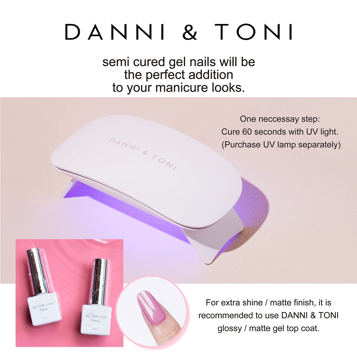 DANNI & TONI Semi Cured Gel Nail Strips Transparent Nails Crystal Clear(5 Packs)