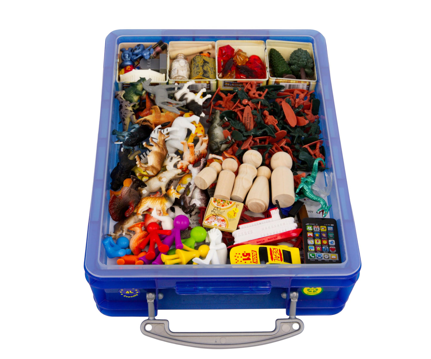 PTS Games Play Therapy Supply Basic Portable Sand Tray Starter Kit with Tray, Sand, and 150+ Miniatures