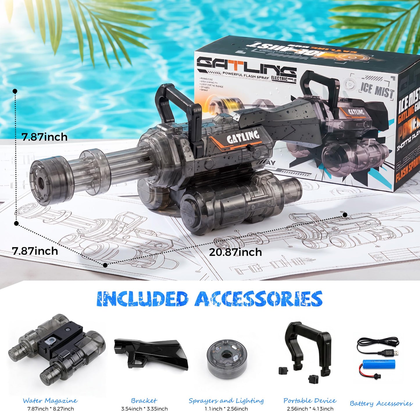 Electric Water Gun with LED Light and Rotating Nozzle, Large Capacity Water Blaster with Rechargeable Battery, 28–32FT Long Range Squirt Gun for Pool Beach Backyard Summer Games