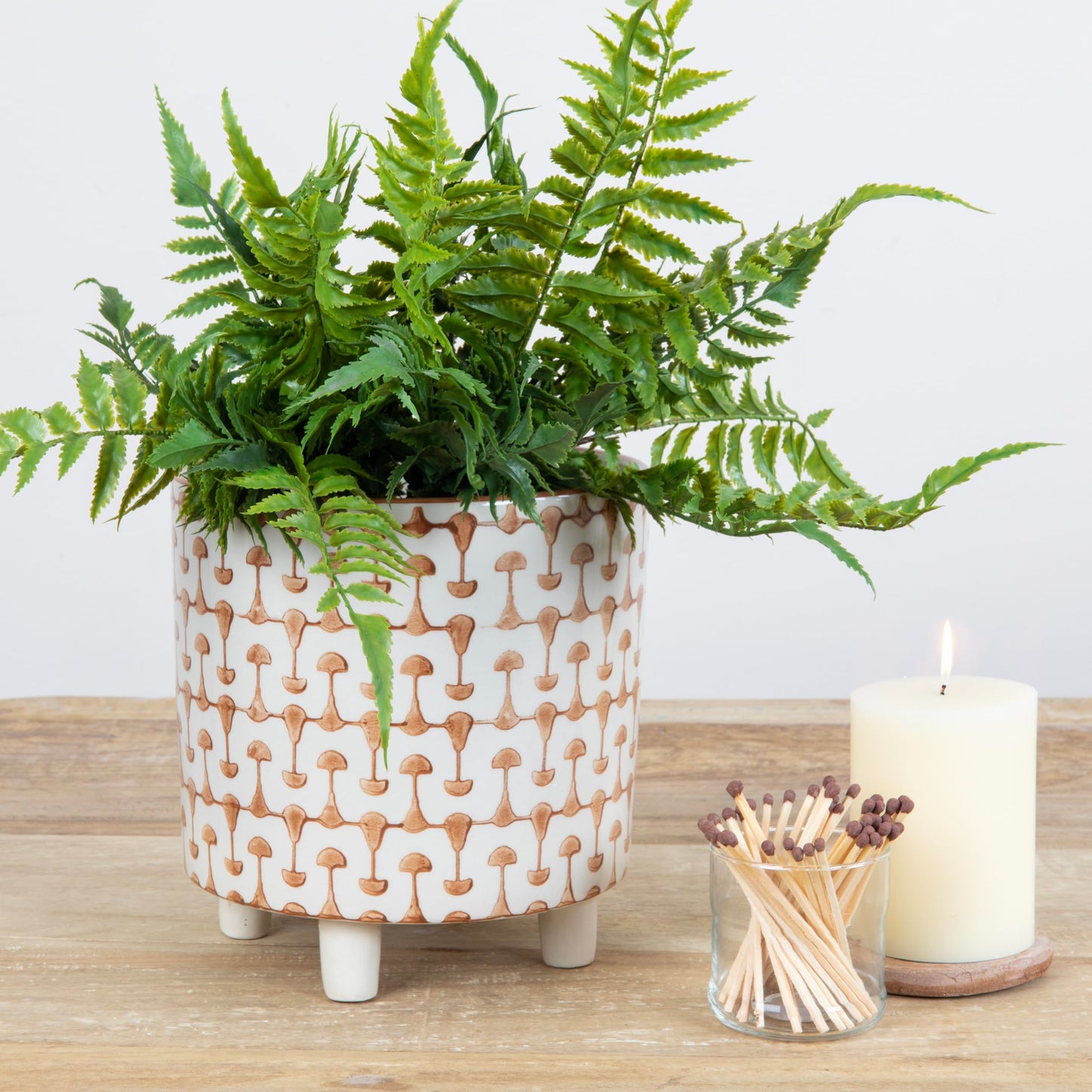 Creative Co-Op Footed Stoneware Planter with Abstract Print, Rust and White