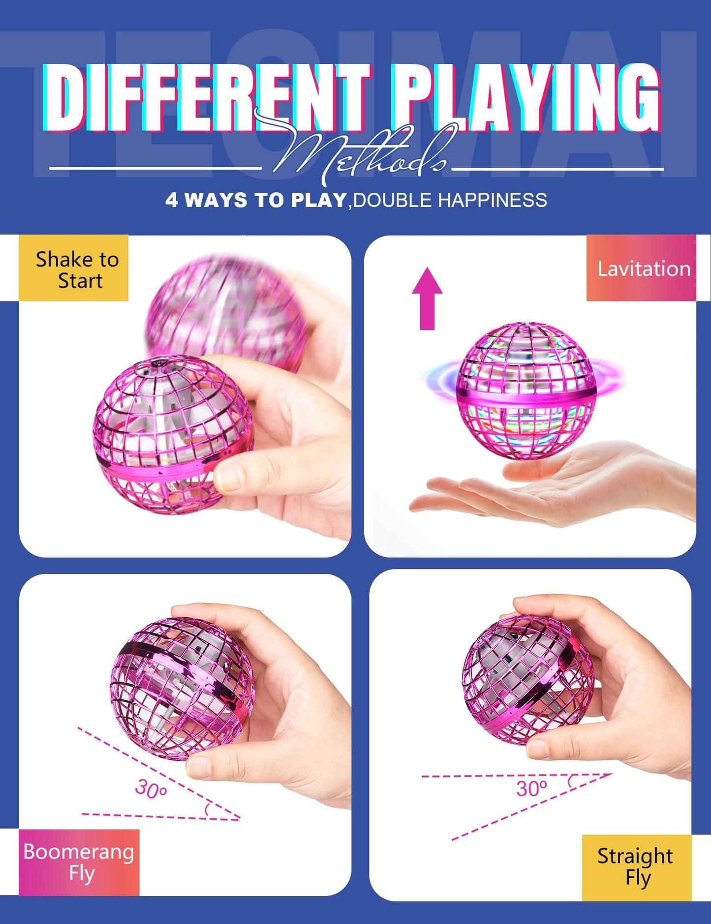 Galaxy Ball, Upgraded 2024 Hand-Controlled Flying Orb Toy for Kids - Fly Fidget Spinner, Cosmic Globe 360 Rotating Spinning Hover Ball Indoor Outdoor Mini (Purple)