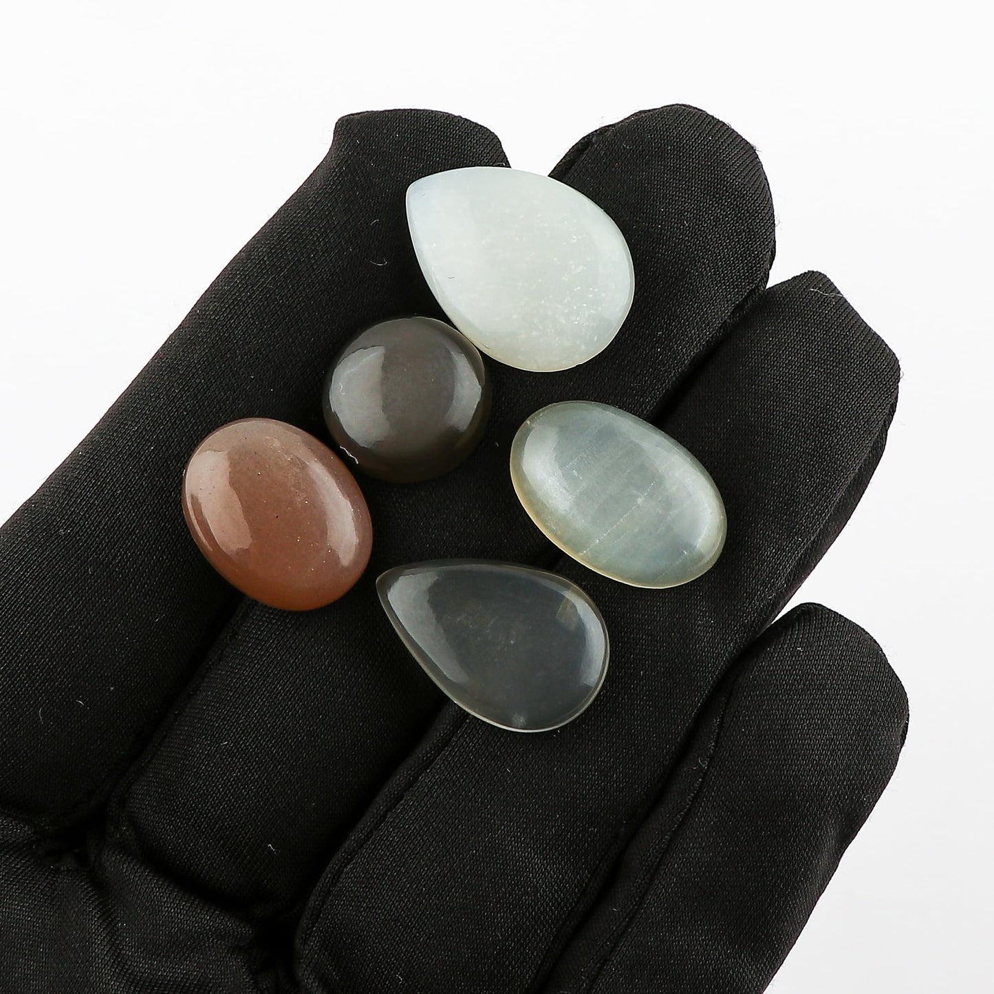 CRYSTALIS 5pcs Natural Moonstone Loose Gemstone Wholesale Bulk Cabochons Jewelry Making Supply, Chakra Healing Polished Stones, Wire Wrapping, DIY, Gem Collection, Birth Stone