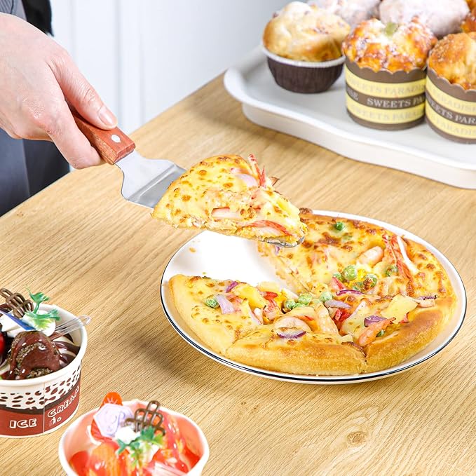 Zhehao 20 Pack Wooden Handle Pizza Pie Server Stainless Steel Pizza Spatula Non Slip Triangular Spade Easy to Grip Pie Spatula Cutter Cake Serving Utensils