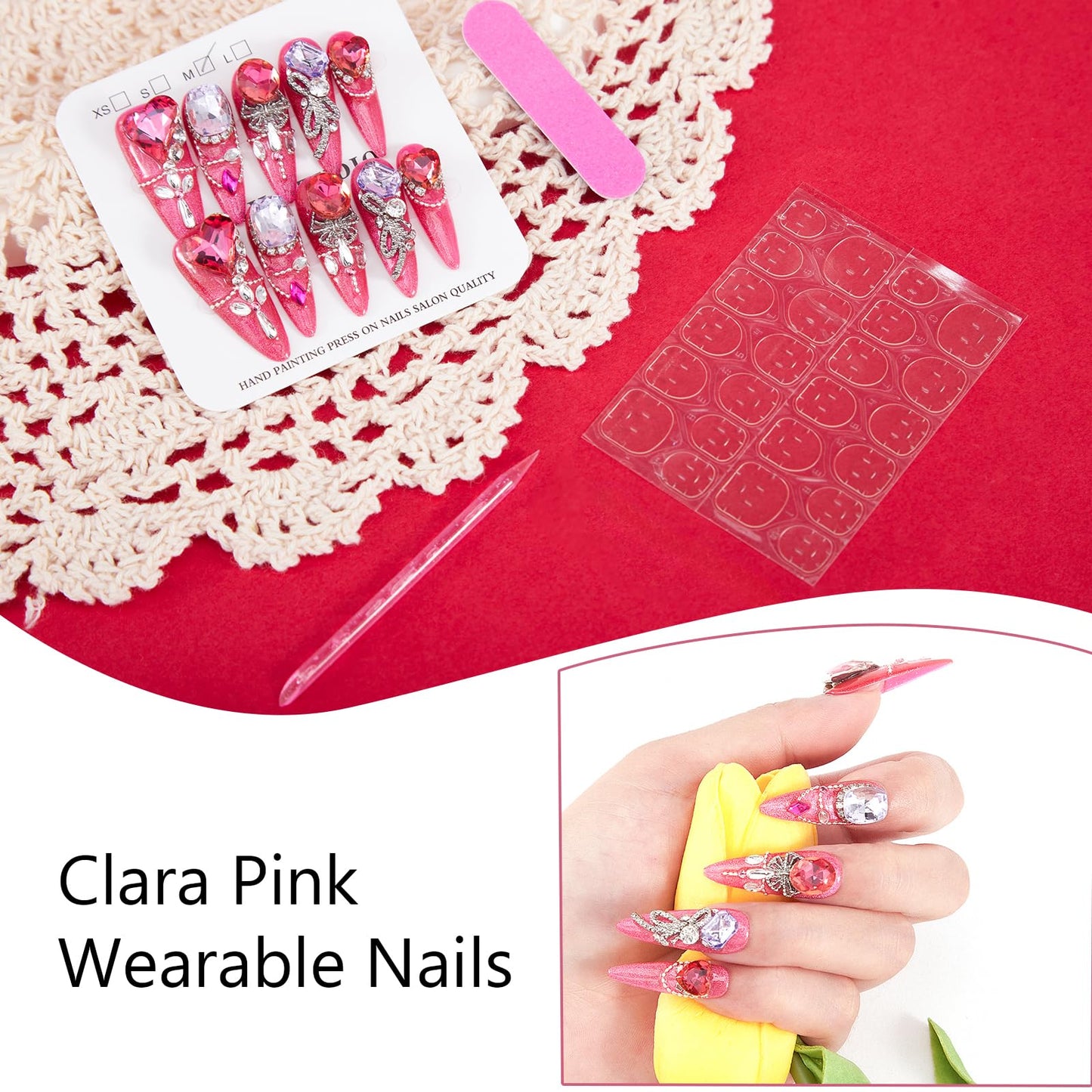 SILPECWEE 10PCS Almond Press On Nails Handmade Medium Long Fake Nails Pink Cat Eye Acrylic Press On Nails Crystal Nail Charms, False Nails for Women Nail Art Decoration