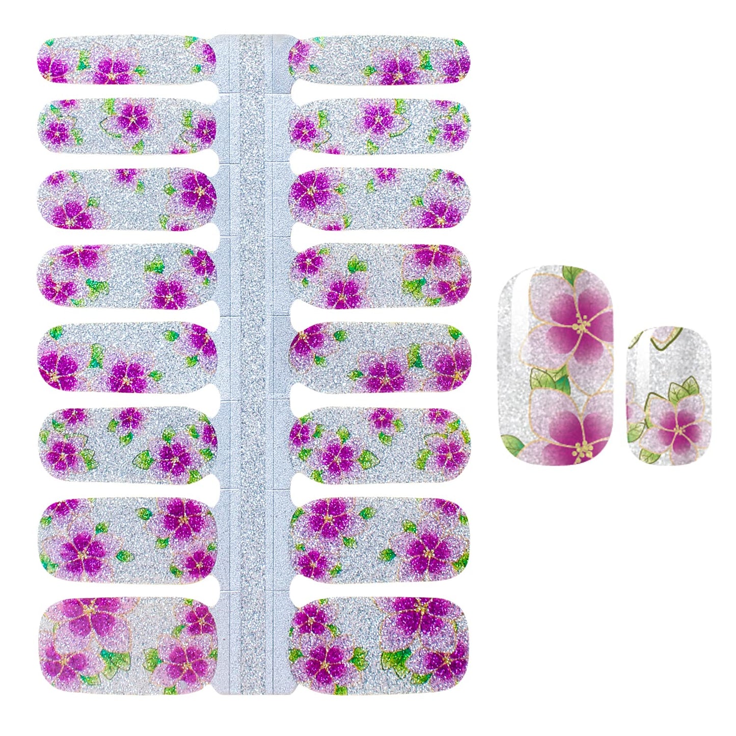 SILPECWEE 5 Sheets Flower Glitter Nail Polish Strips Adhesive Nail Stickers Full Nail Wraps for Women Nail Art Stickers Stick on Nails with 1pc Nail File