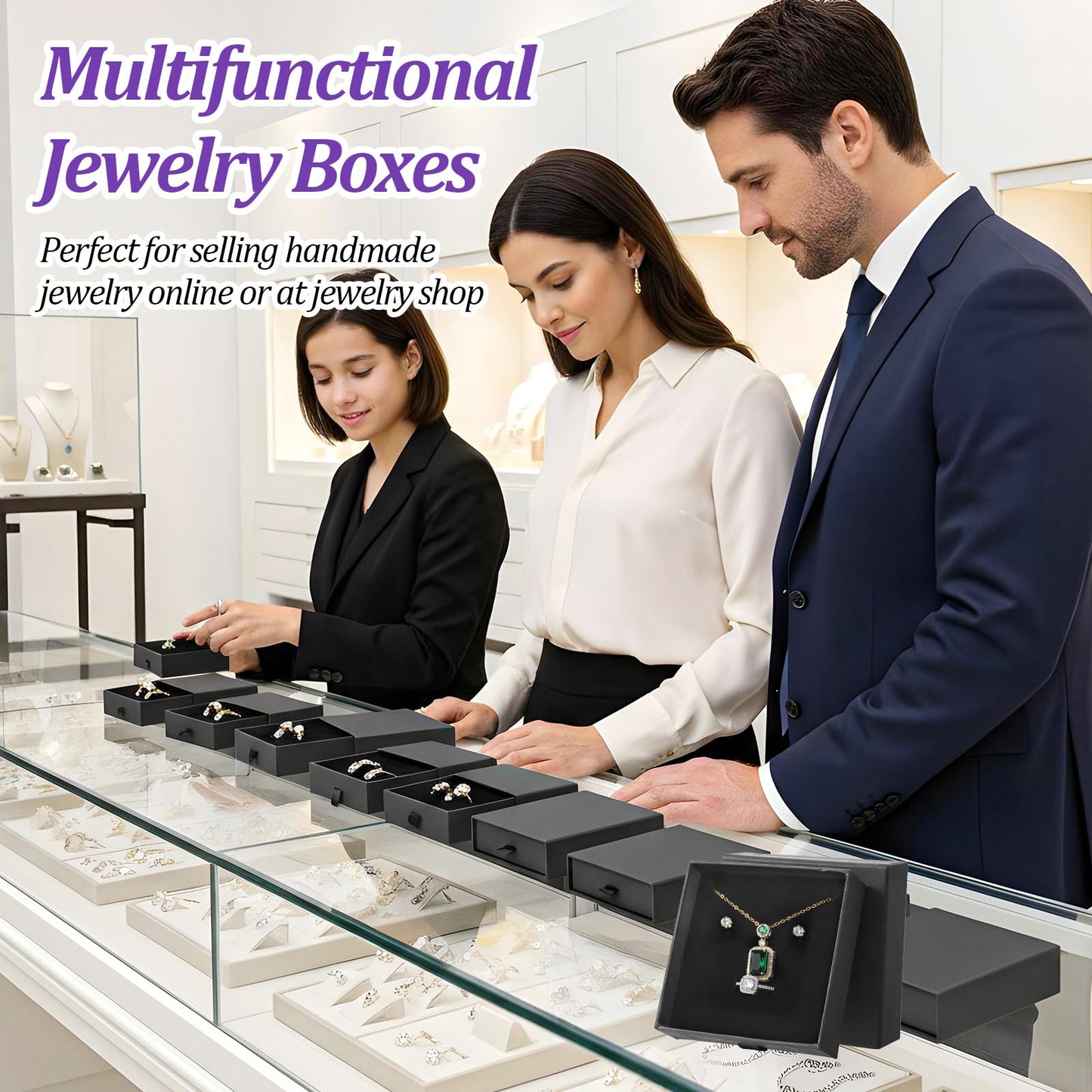 Tolare 24 Pack Small Cardboard Jewelry Gift Boxes Bulk, 3.54 x 3.54 x 1.18 Inch Drawer Style Boxes for Jewelry Packaging, Black Display Case for Necklaces, Rings, Earrings