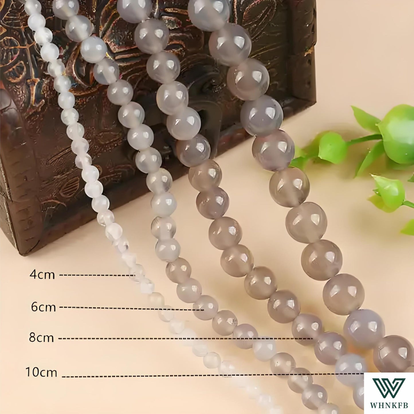 WHNKFB 10mm 50PCS Natural Gray Agate Round Beads, Banded Loose Stone Beads for Jewelry Making Craft - 4mm 6mm 8mm 10mm Options with Free Elastic Cord