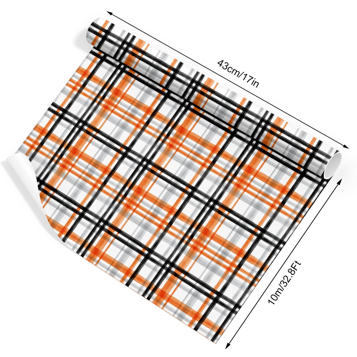 JarThenaAMCS Fall Plaid Wrapping Paper -Mini Roll- 17in x 32.8Ft Orange Black Checkered Gift Wrap Paper for Autumn Thanksgiving Party Wrapping Supplies