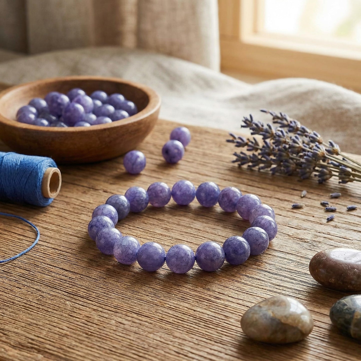 Yochus 45pcs Blue Angelite Stone Beads，8mm Healing Power Natural Stone Round Loose Beads for Jewelry Making Earring Necklace DIY Crafts
