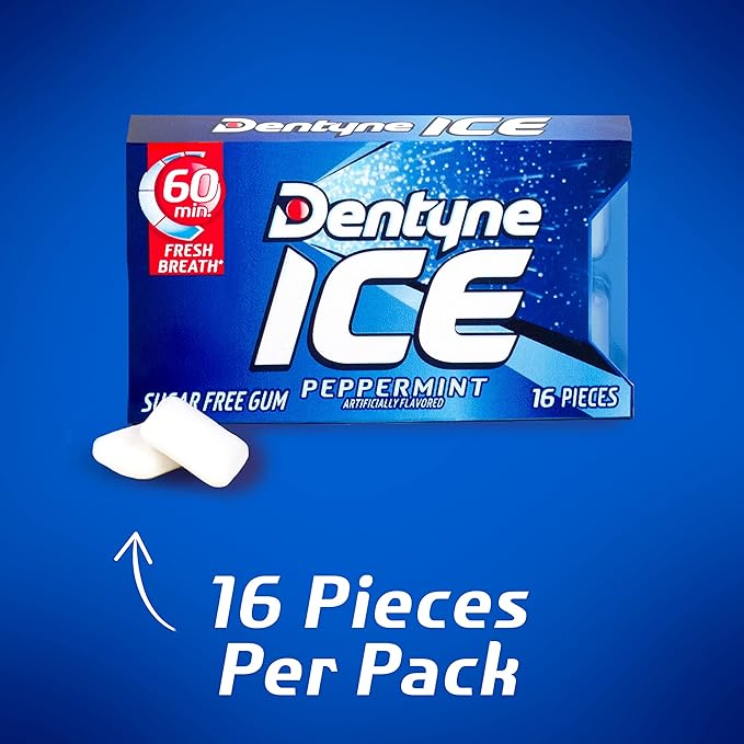 Dentyne Ice Peppermint Sugar-Free Chewing Gum, 9 Packs of 16 Pieces (144 Total Pieces)
