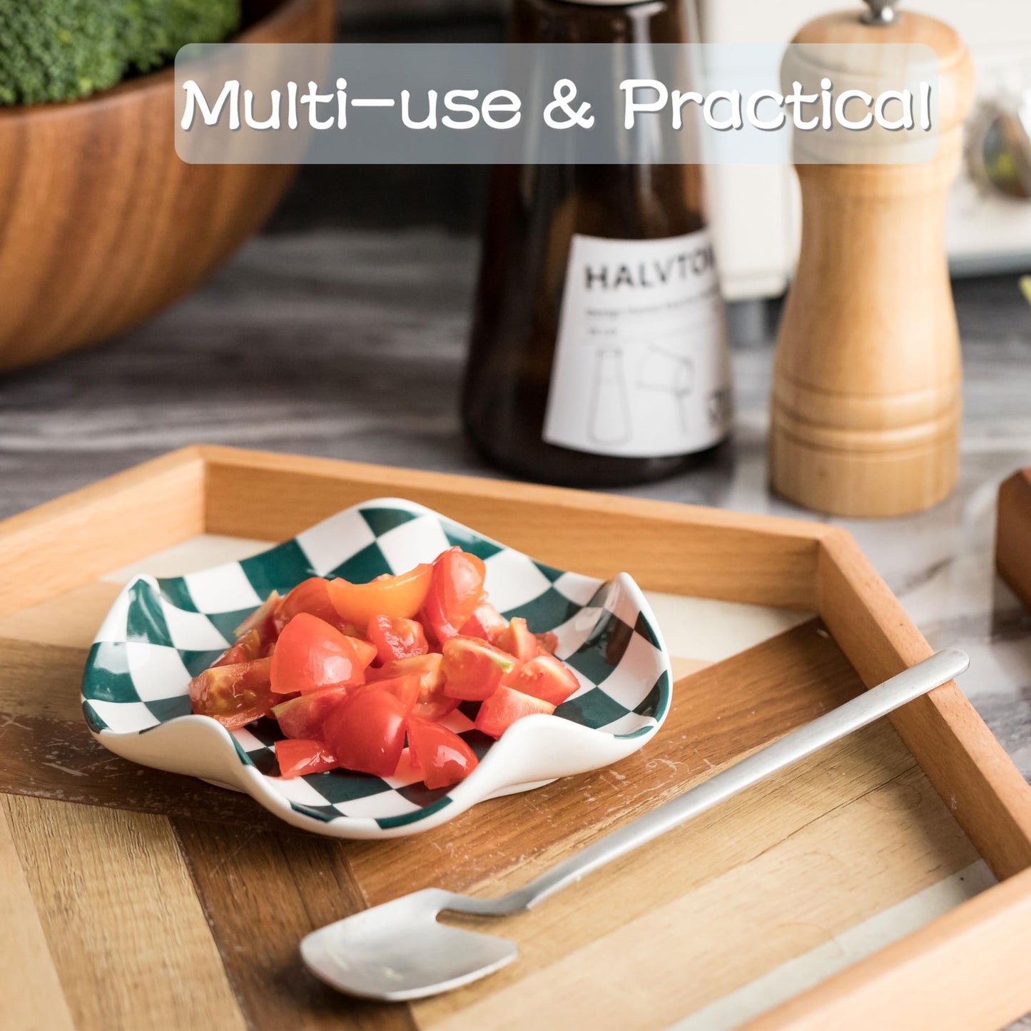 Miamolo Ceramic Spoon Rest for Stove Top, Spoon Holder for Kitchen Counter, Large Utensil Spatula Holder for Stove, Heat Resistant Cooking Spoon Rest, Checkered Kitchen Decor Gift for Housewarming