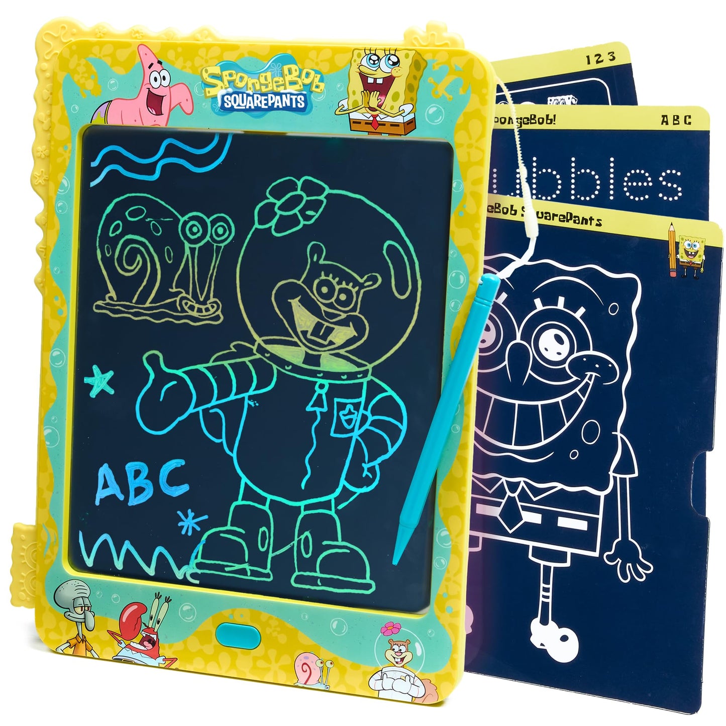 Spongebob Squarepants LCD Doodle Writing Tablet Toy - Travel Essential for Kids - Birthday Gift for Boys & Girls - STEM Drawing & Educational Learning Activity Games (Bubble Turquoise)