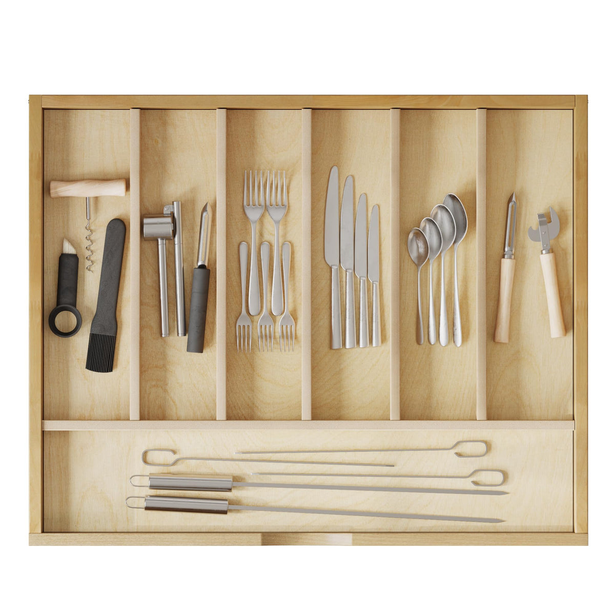 Solid Birch Wood Silverware Drawer Organizer