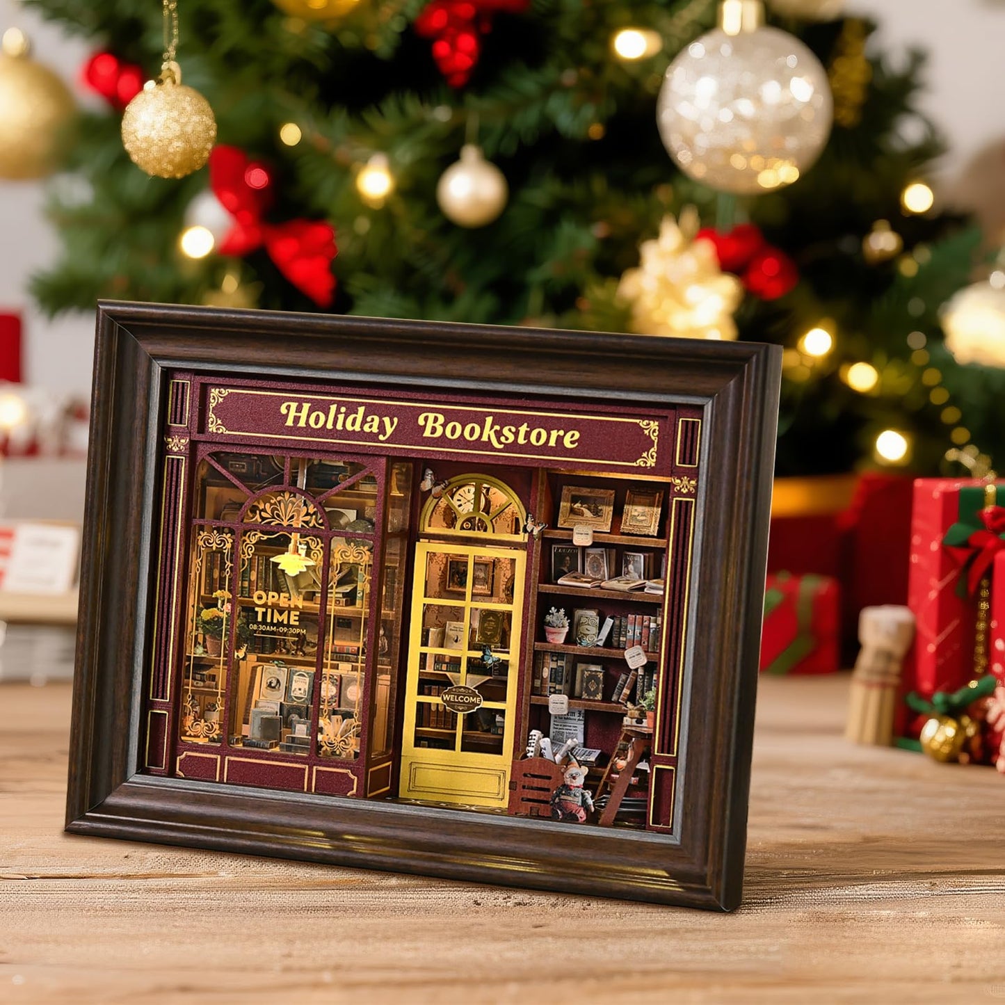 Book Nook Kit-3D Wooden Puzzle with LED Switch Control & Wall-Mountable Frame,DIY Miniature House for Beginners,Bookshelf/Tabletop/Wall Decor for Craft Lovers,Dollhouse Gift,Holiday Bookstore