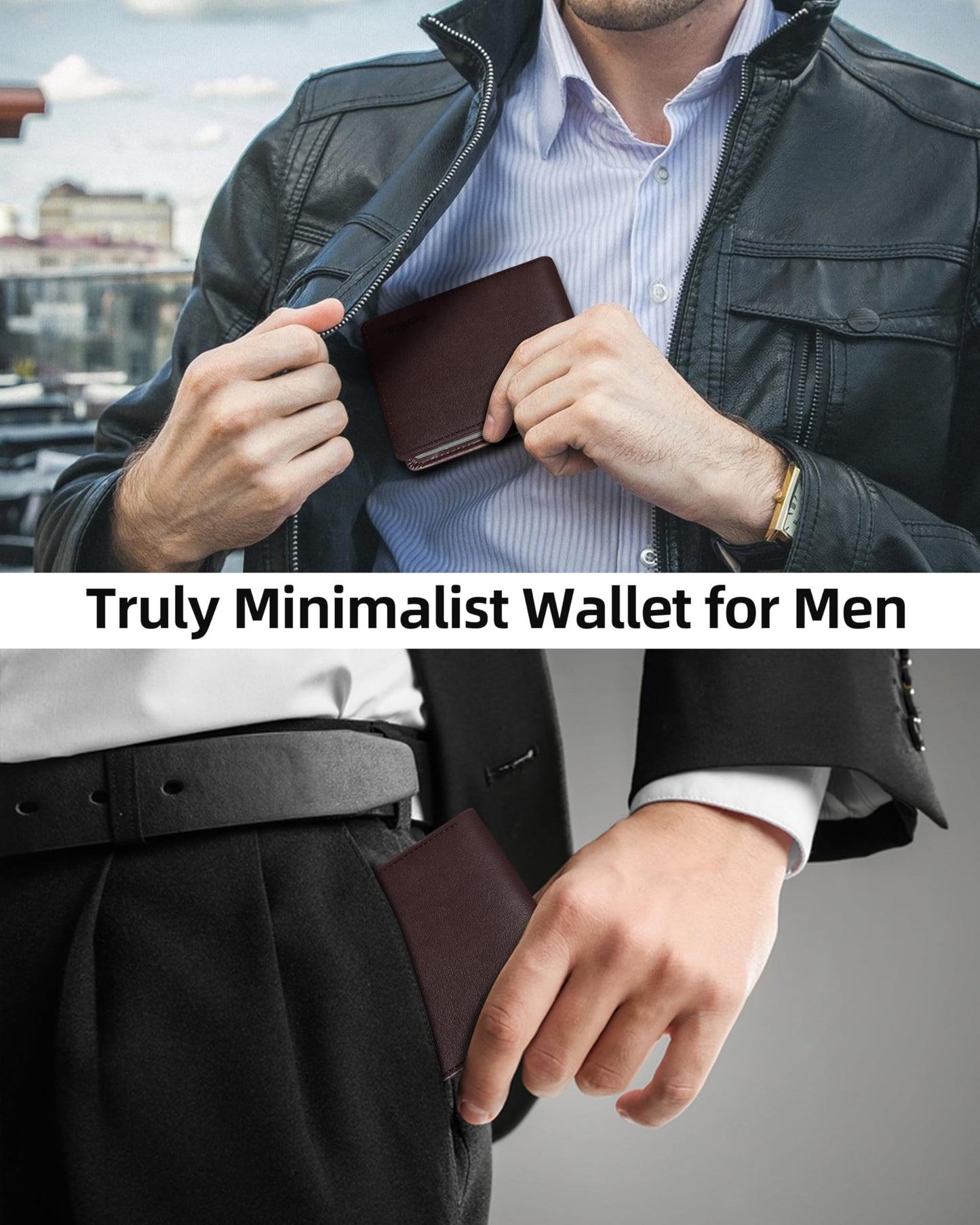 Wallet for Men, Built-in Bluetooth Tracker with Apple Find My (iOS Only), Air Tag Wallet, Leather RFID Blocking Bifold Mens Wallets with GPS Tracker, Rechargeable, Gift for Him, Brown