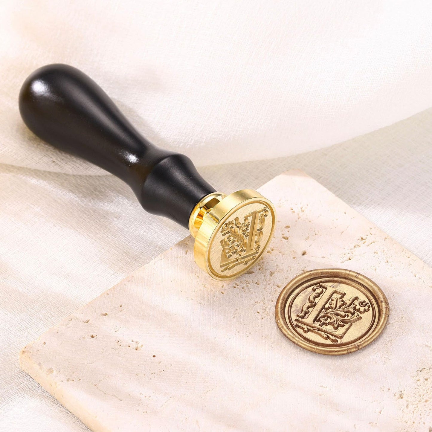 Yoption Traditional Initial Alphabet Wax Seal Stamp with 120 Antique Gold Wax Seal Beads Kit for Wedding Engagement Party Invitation Envelope Christmas Gift Wrap - Letter L