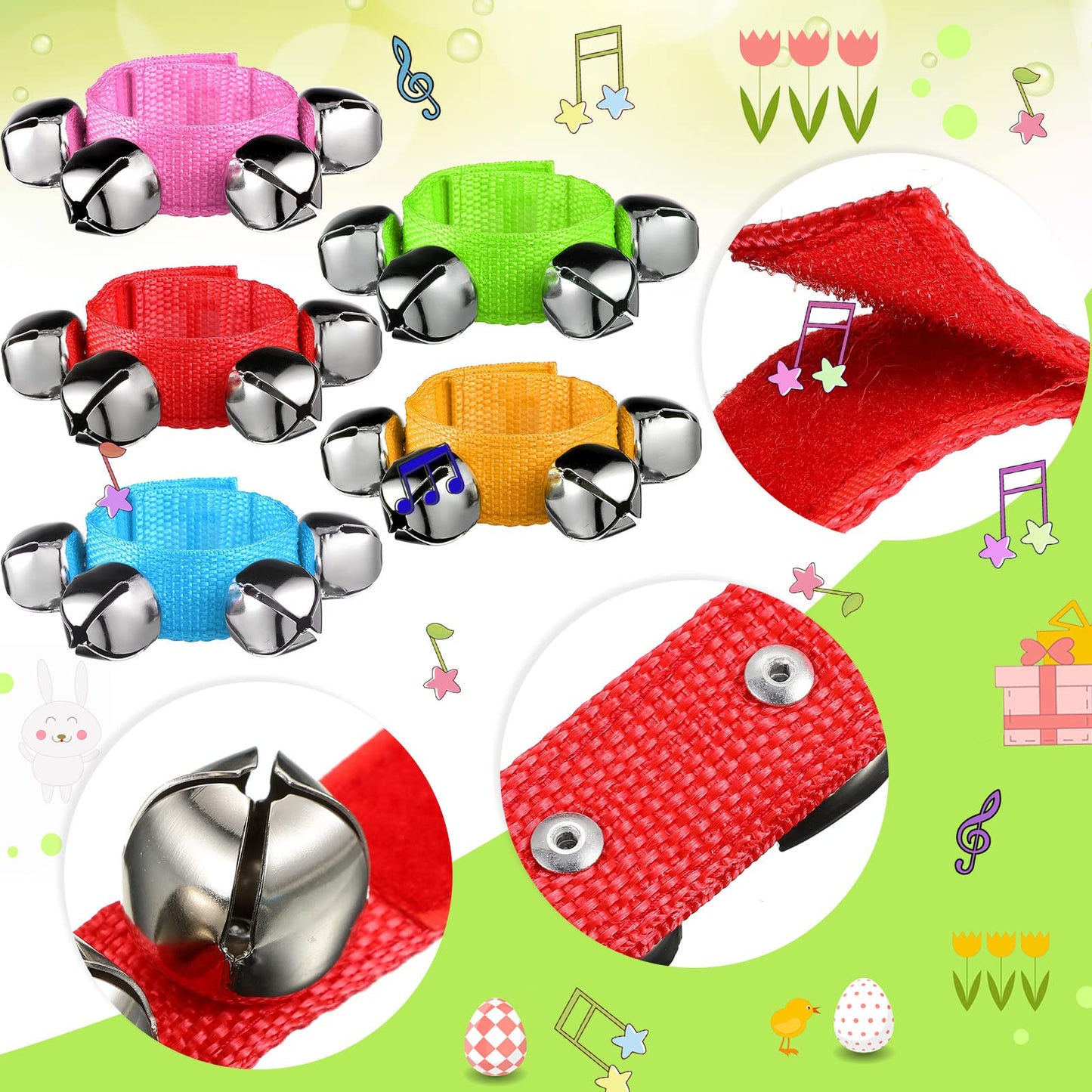 60 Pcs Shaker Musical Instruments Kids Party Favor Baby Learning Percussion Toy, Including 20 Wrist Hand Band Jingle Bells, 20 Egg Shakers and 20 Maracas Rattle Shaker Sand Hammers