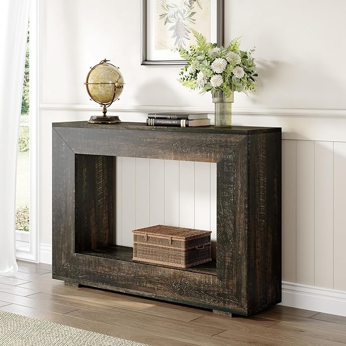 LITTLE TREE 47 Inches Console Table, Sofa Table with Storage, Modern Entryway Table for Hallway, Narrow Long Sofa Entryway Table for Living Room, Black