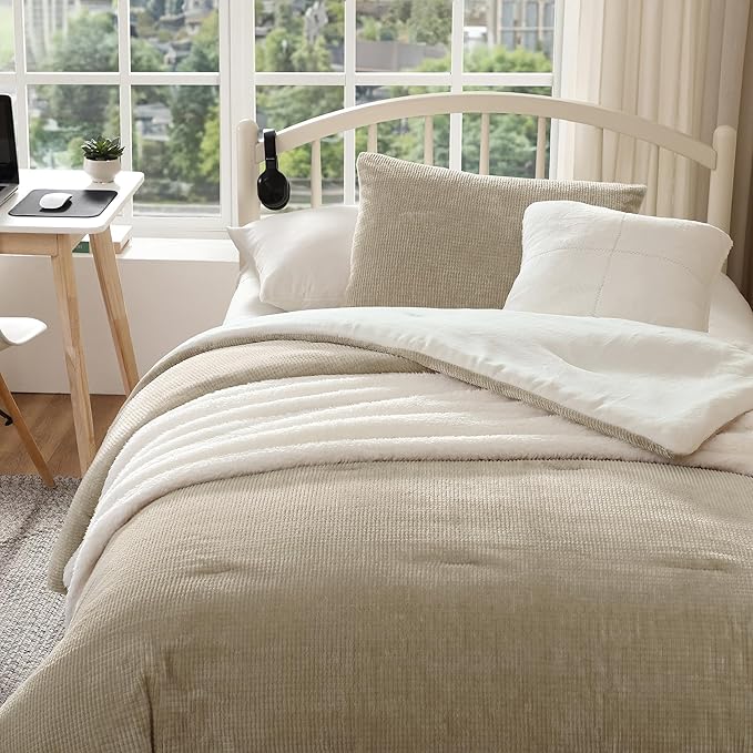 UGG Remina Twin Comforter Set 4 Piece Bed in a Bag with Throw Blanket, Decorative Pillow Sham and Reversible Comforter Hypoallergenic Washable College Dorm Bedding, Twin XL, Brown Birch
