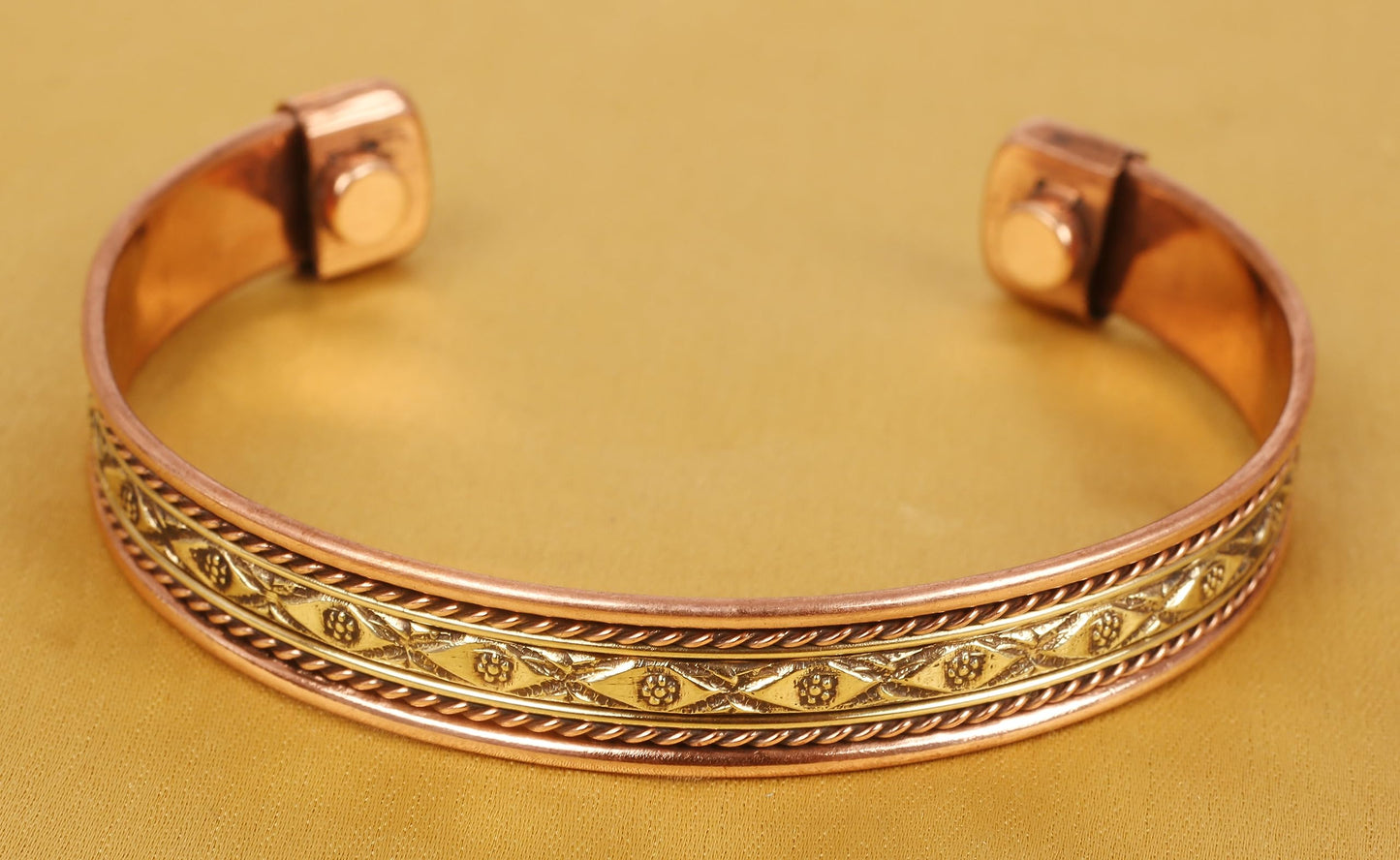 Touchstone Handcrafted Copper Brass Beautiful Attractive Patterns Magnetic Tibetan Bracelet In Two Tones For Men And Women.