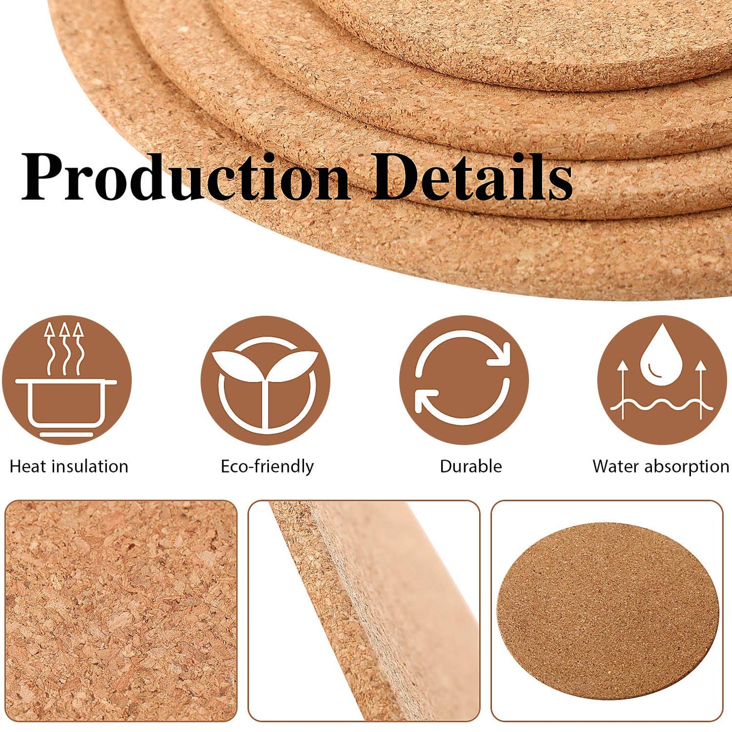 Patelai 24 Pcs Cork Coasters - Thick Round Blank Cork Base Mat for Wine Glasses, Home Bar, Kitchen, Restaurant, Cafe, Wedding Party, 1/4" Thickness, 4 Sizes
