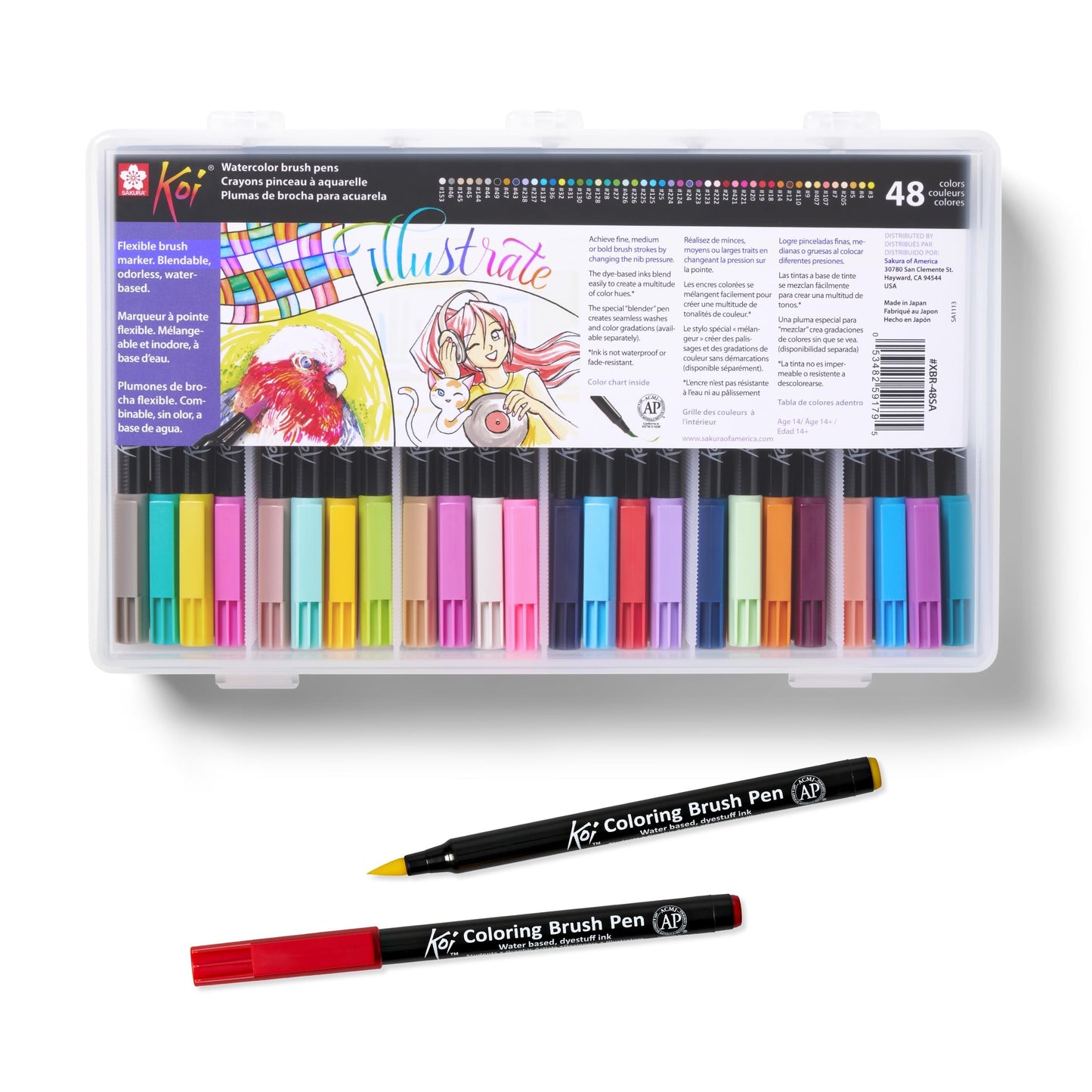 SAKURA XBR-48SA 48-Piece Koi Assorted Coloring Brush Pen Set