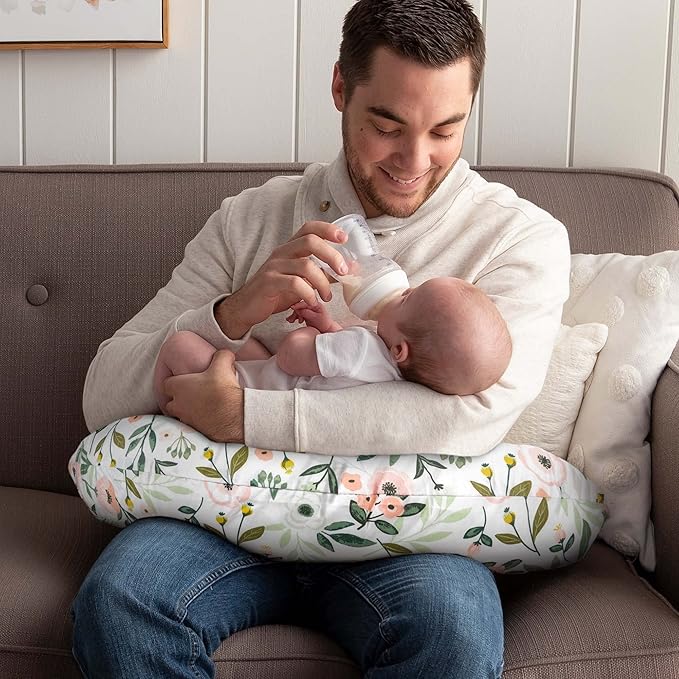 Boppy Original Nursing Pillow, Pink Garden, Ergonomic Nursing Essentials for Bottle and Breastfeeding, Firm Fiber Fill, with Removable Pillow Cover